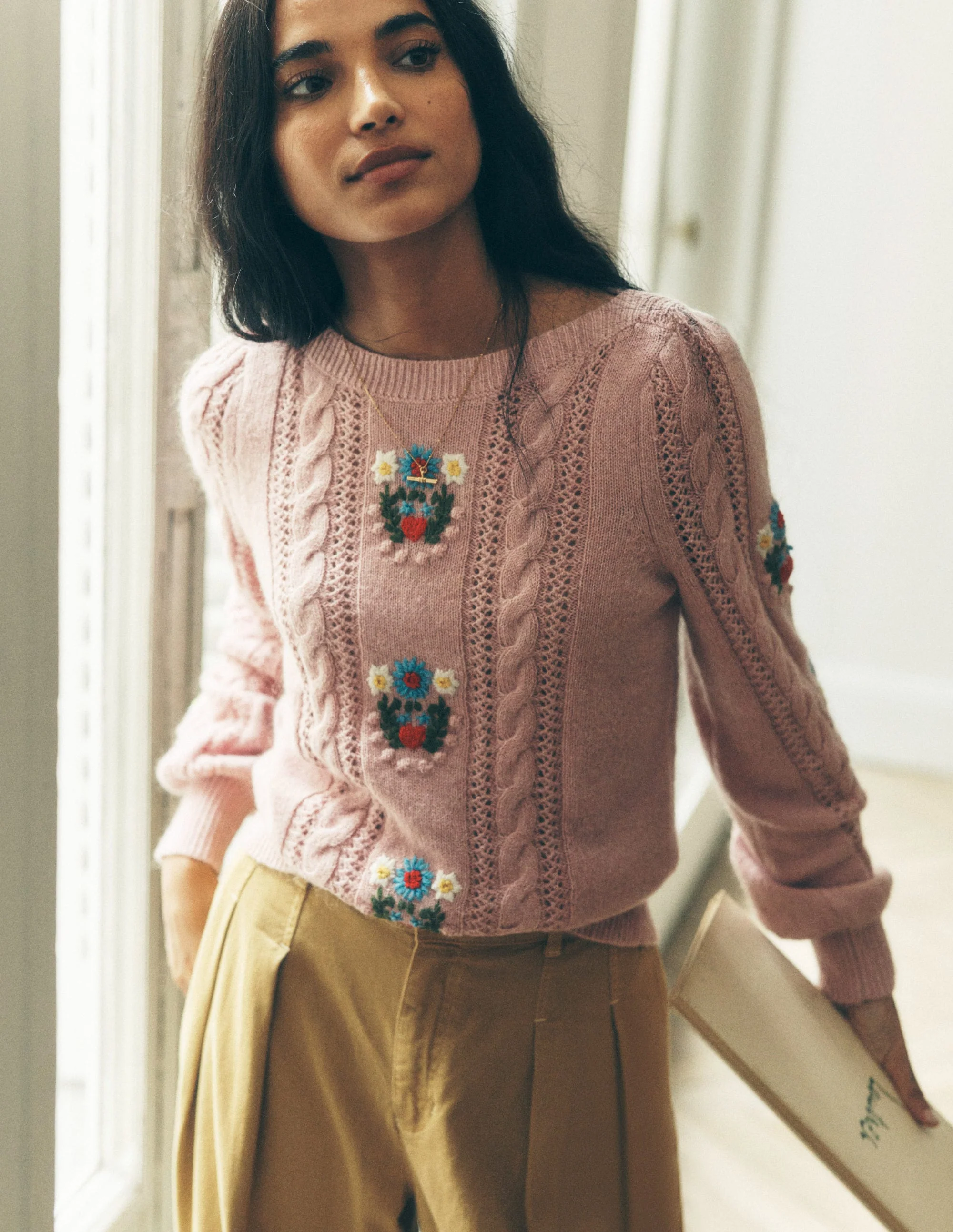 Fluffy Embroidered Jumper-Soft Lavender Pink - Image 2