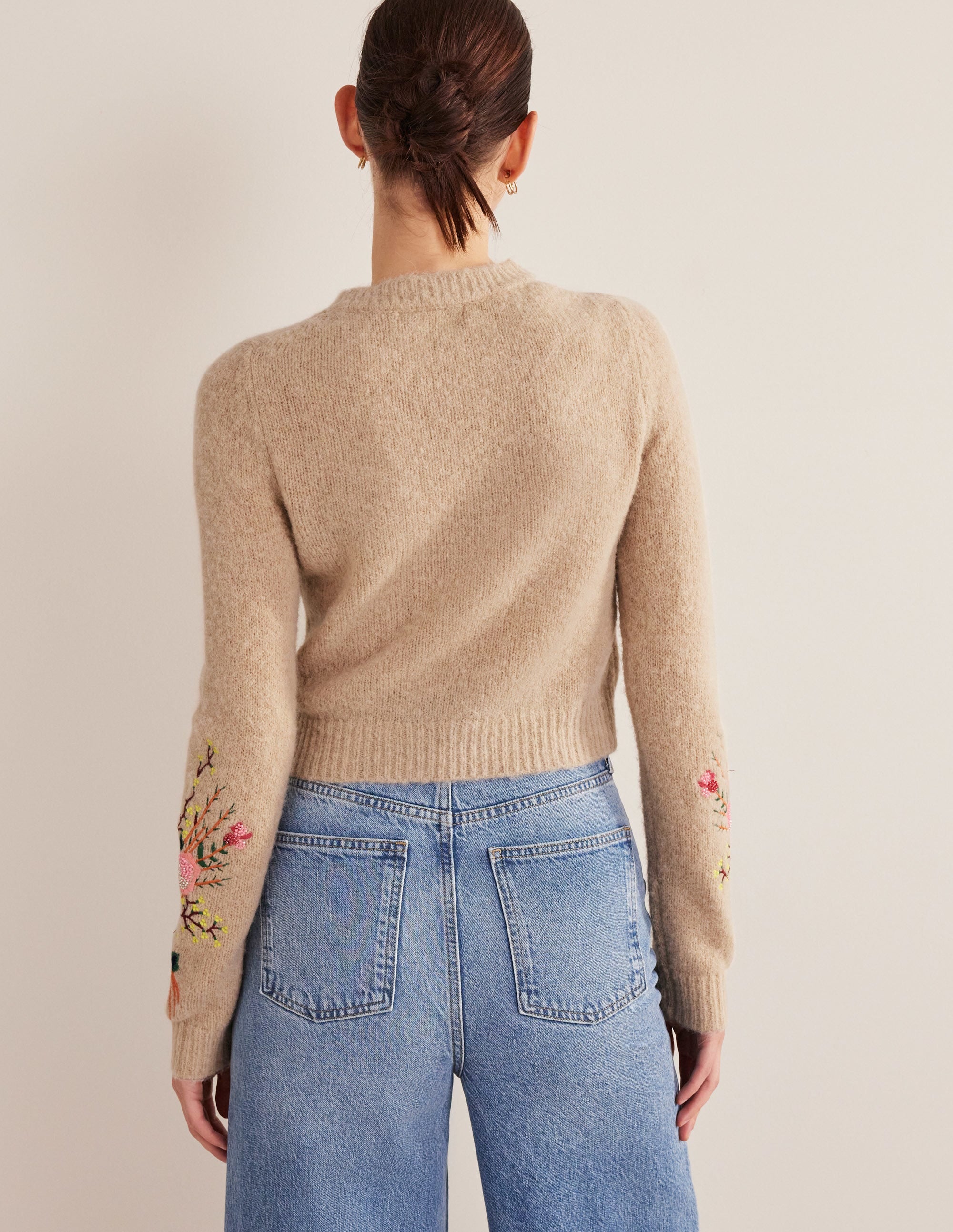 Fluffy Floral Detail Jumper-Chinchilla Melange Floral - Image 3