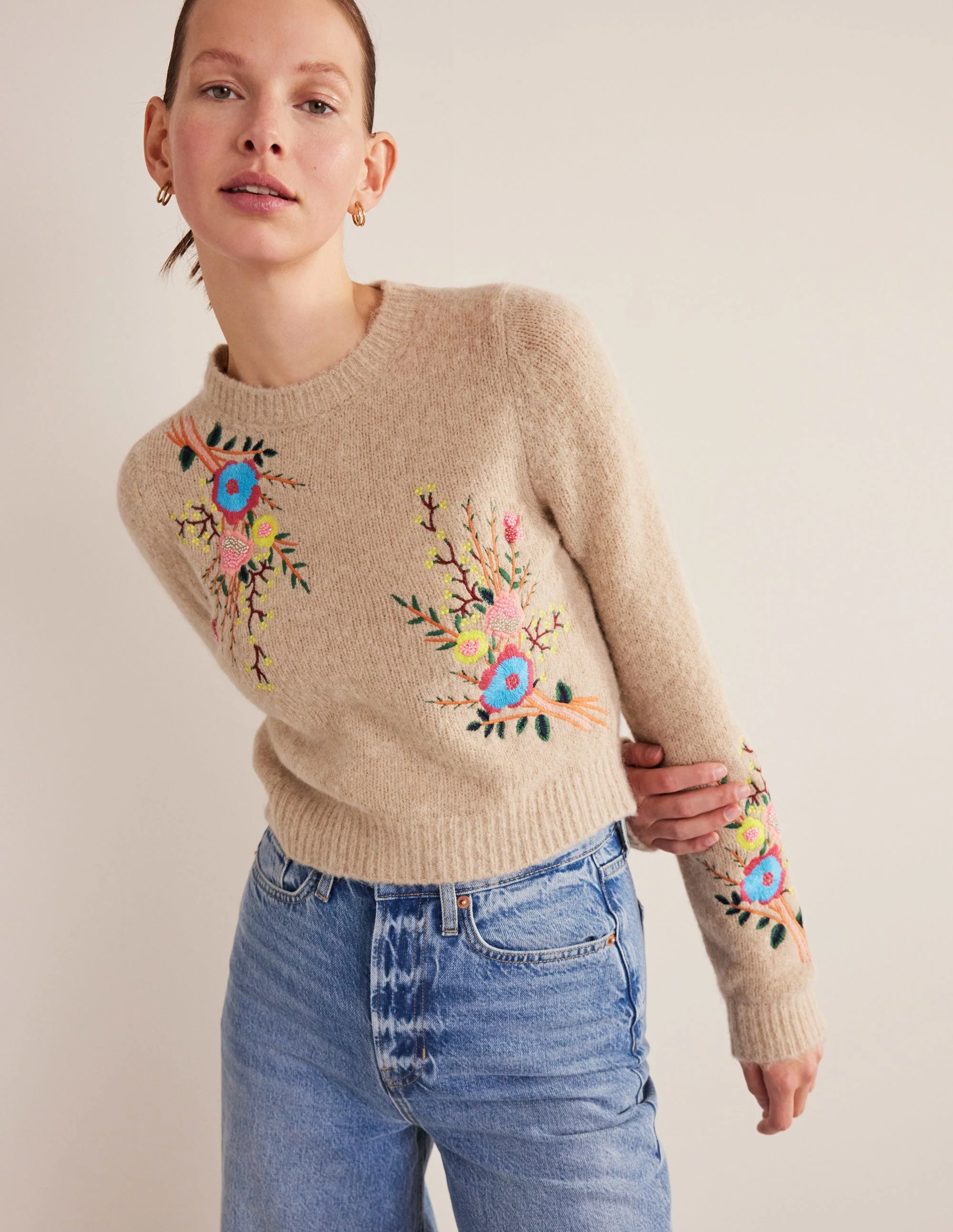 Fluffy Floral Detail Jumper-Chinchilla Melange Floral - Image 4