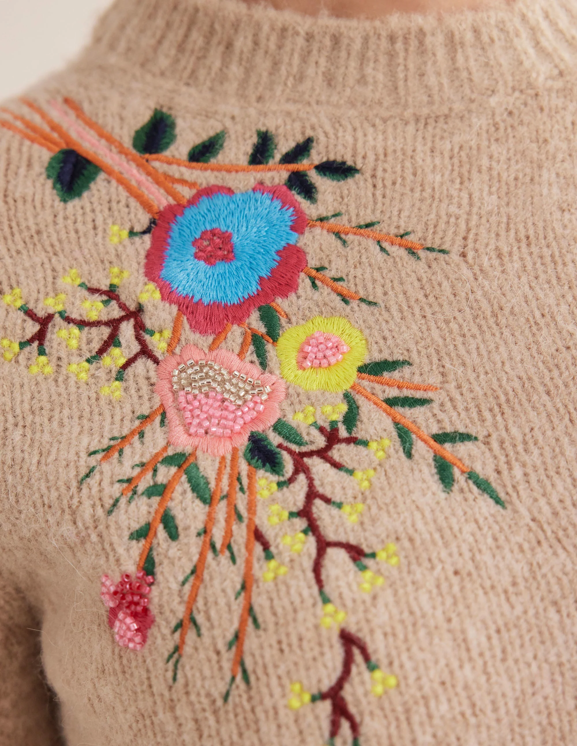 Fluffy Floral Detail Jumper-Chinchilla Melange Floral - Image 5