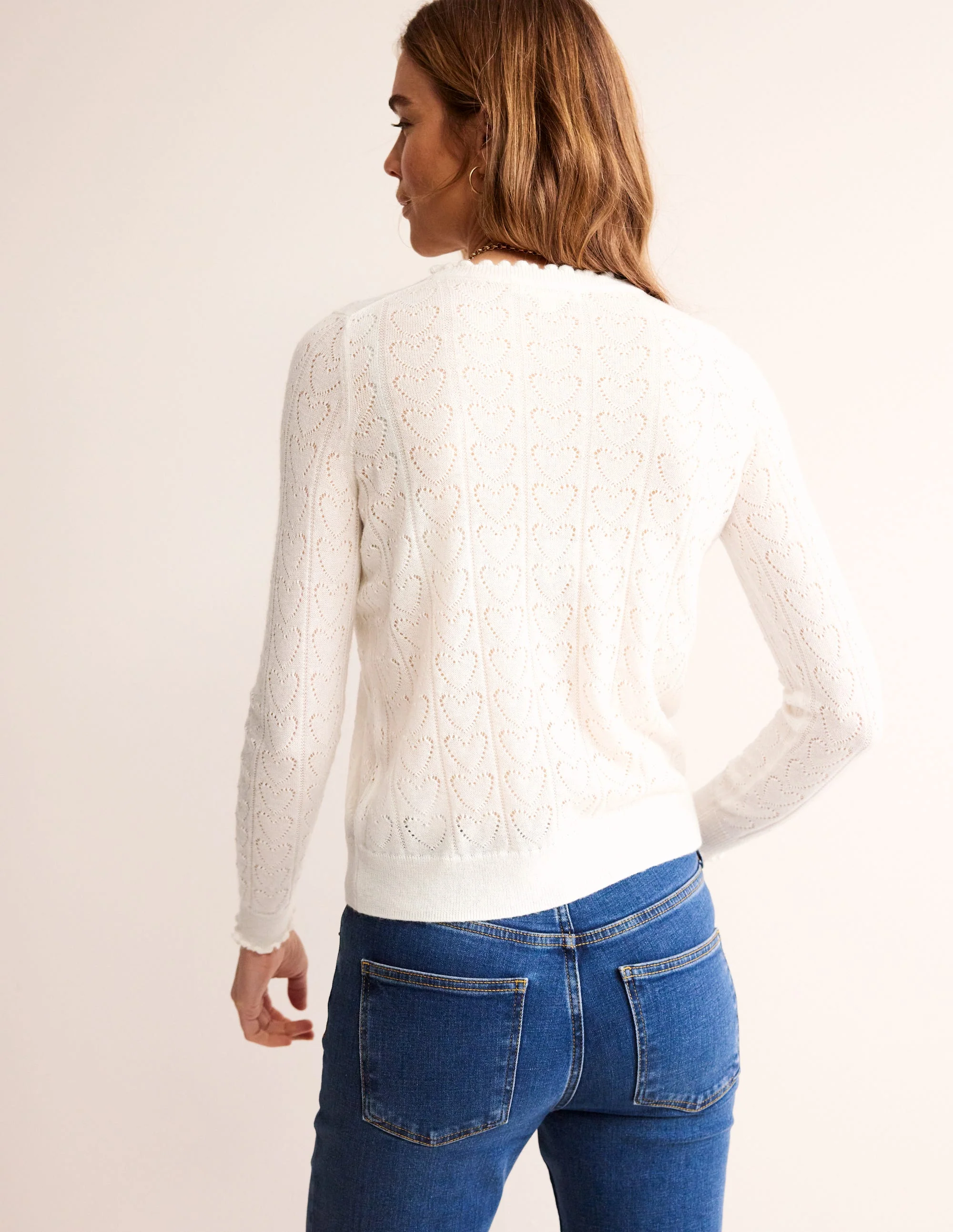 Fluffy Heart Pointelle Jumper-Warm Ivory - Image 3