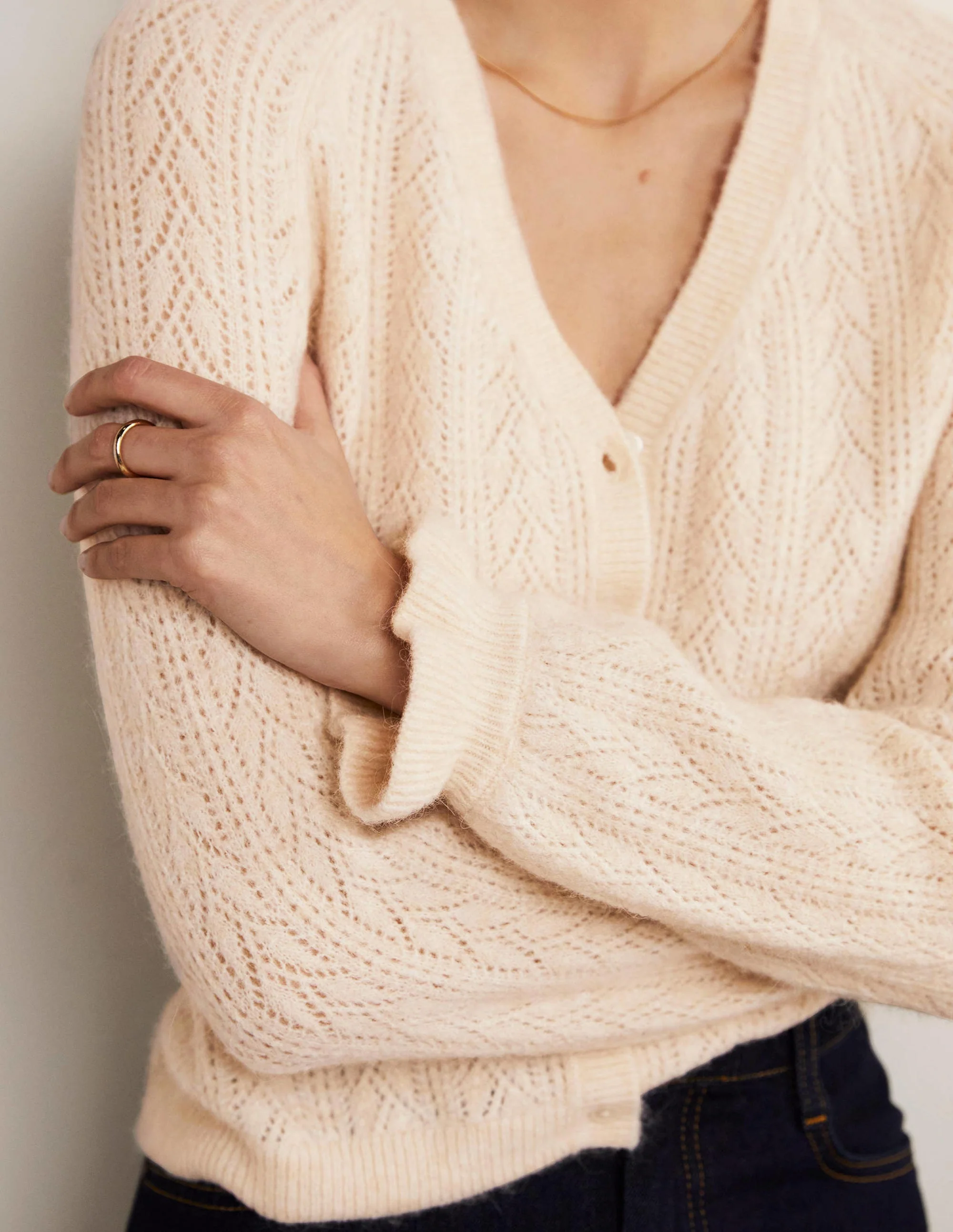 Fluffy Pointelle Cardigan-Rope - Image 10
