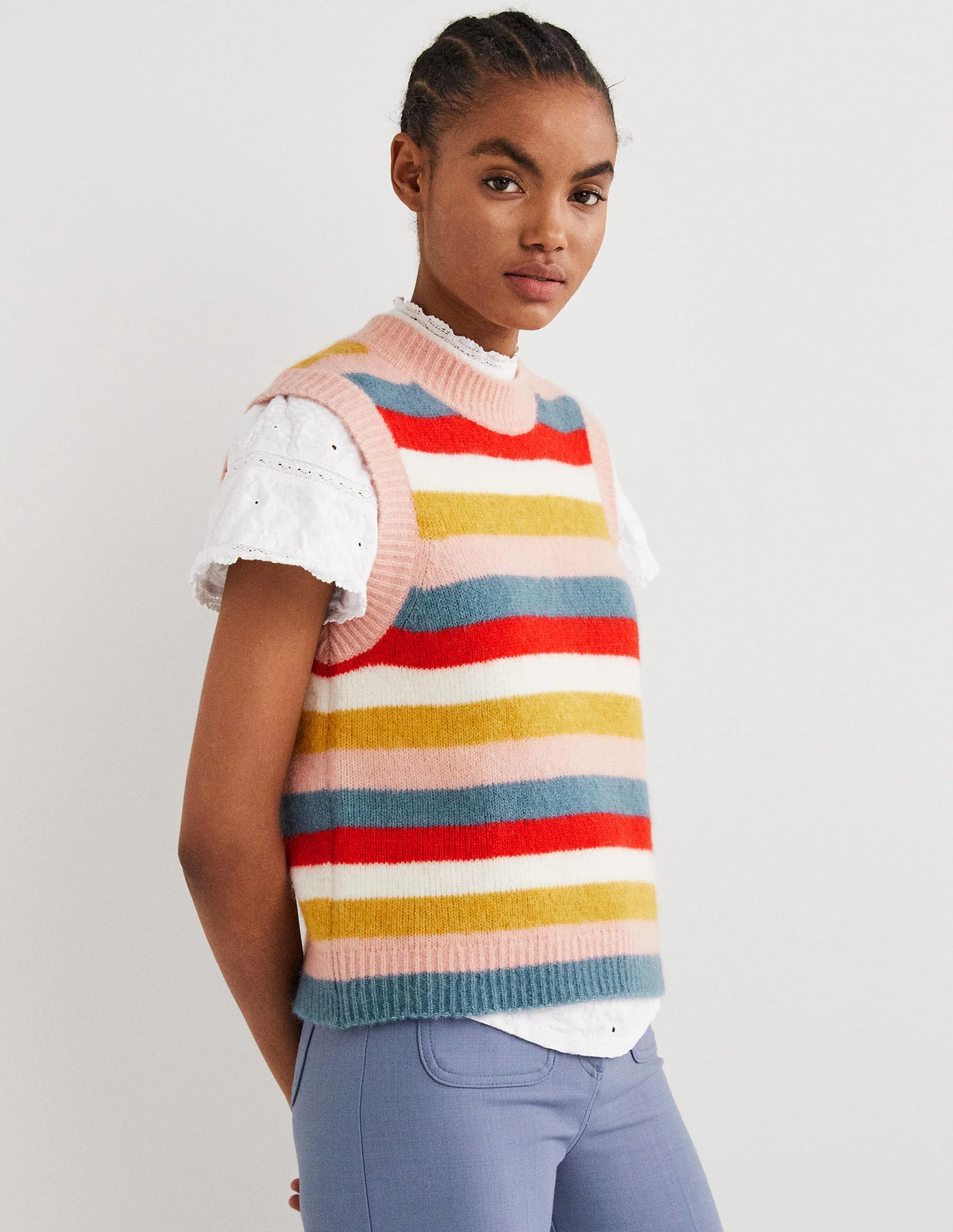 Fluffy Tank Top-Yellow and Blue Knit Rainbow - Image 4