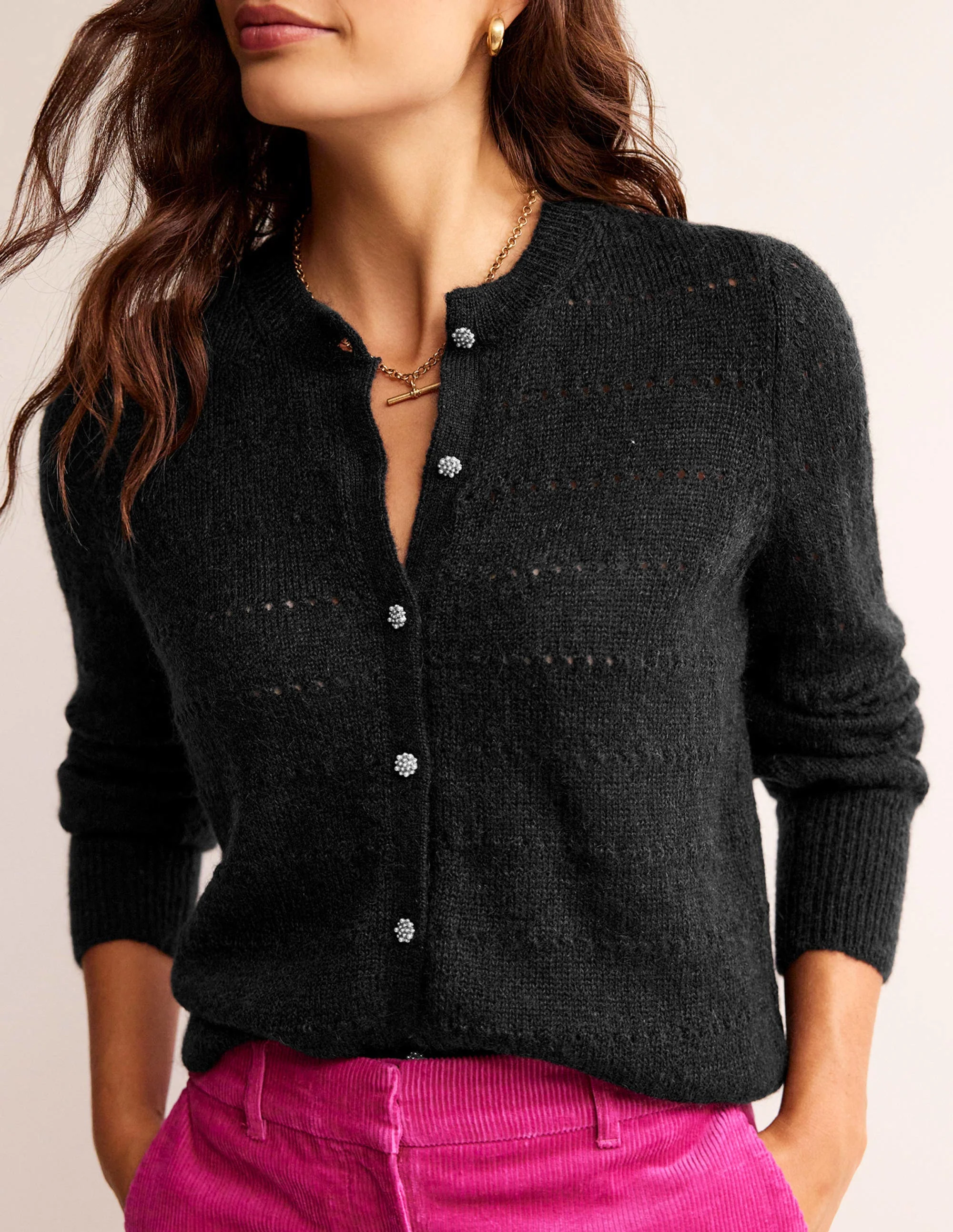 Fluffy Textured Cardigan-Black - Image 2