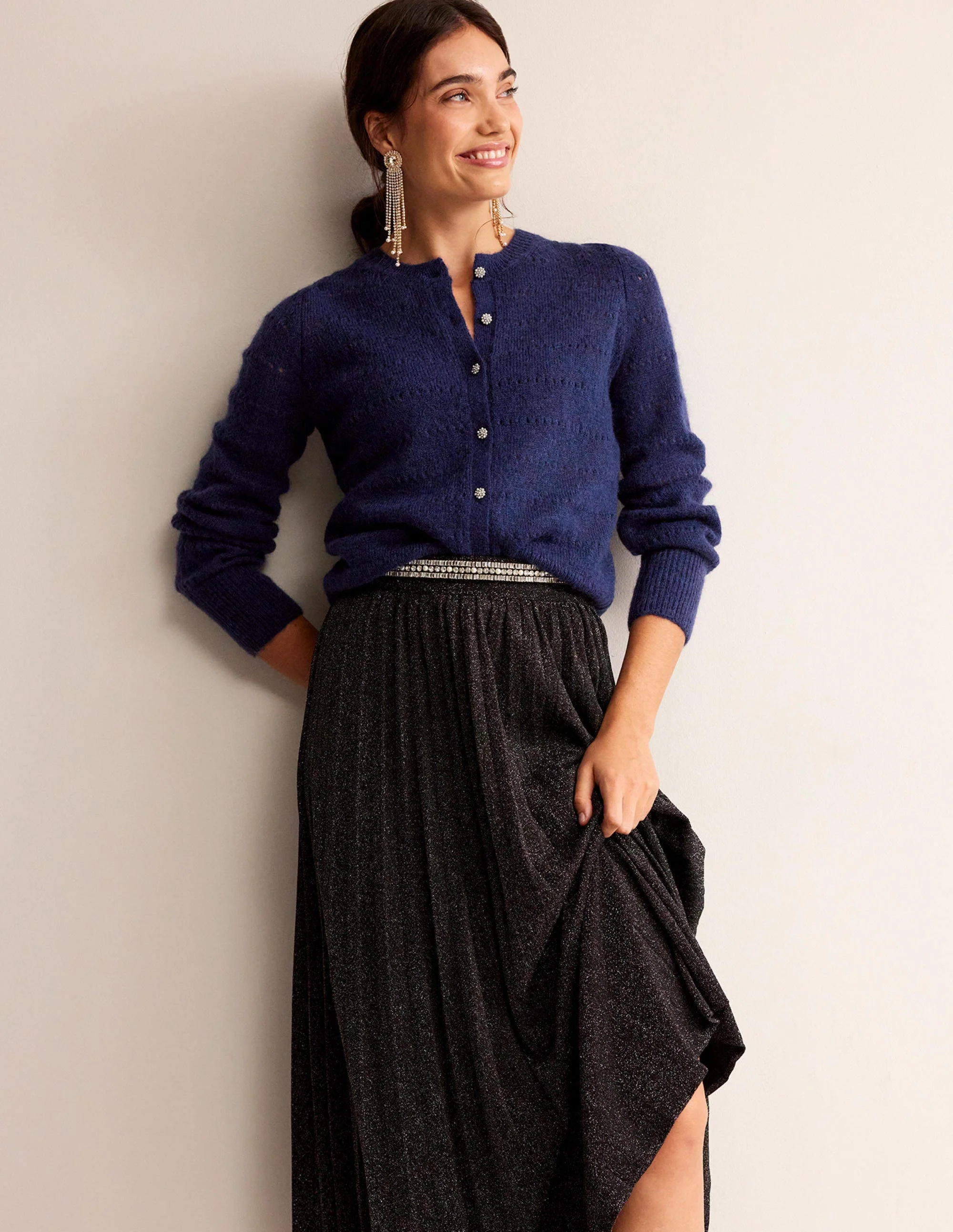 Fluffy Textured Cardigan-Navy