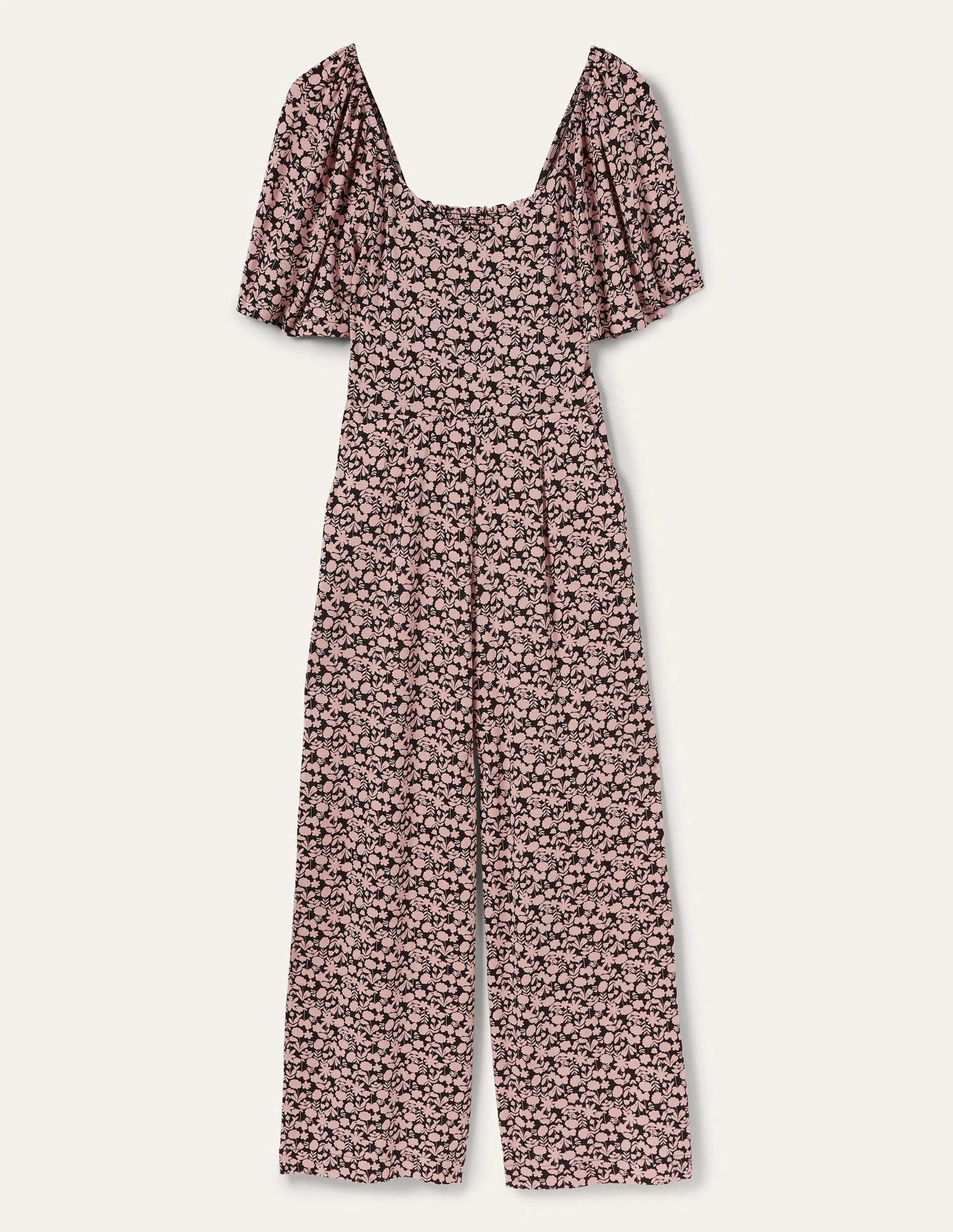 Flutter Sleeve Jersey Jumpsuit-MIlkshake, Flora Bloom - Image 6