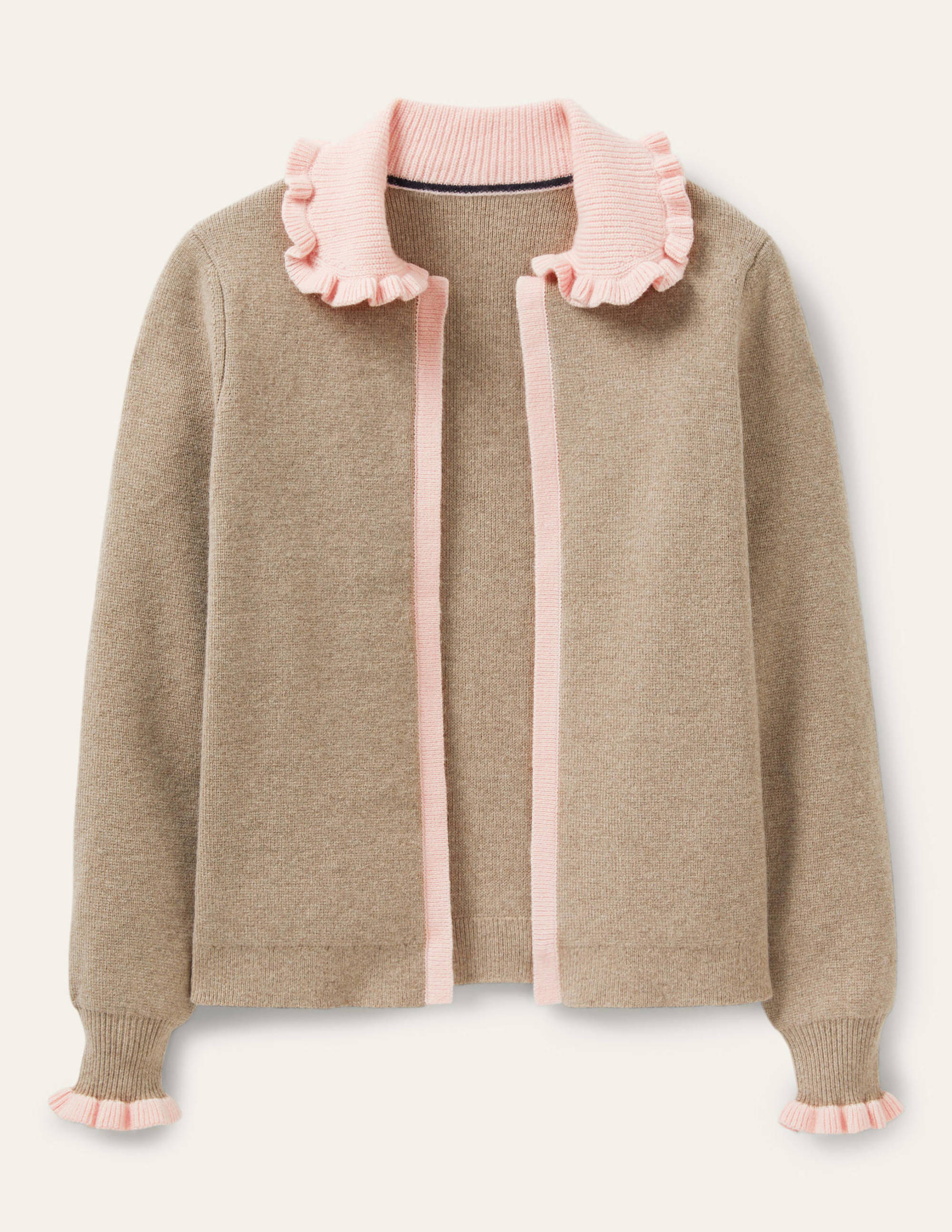 Frill Collared Cardigan-Dark Mink Melange/Milkshake - Image 5