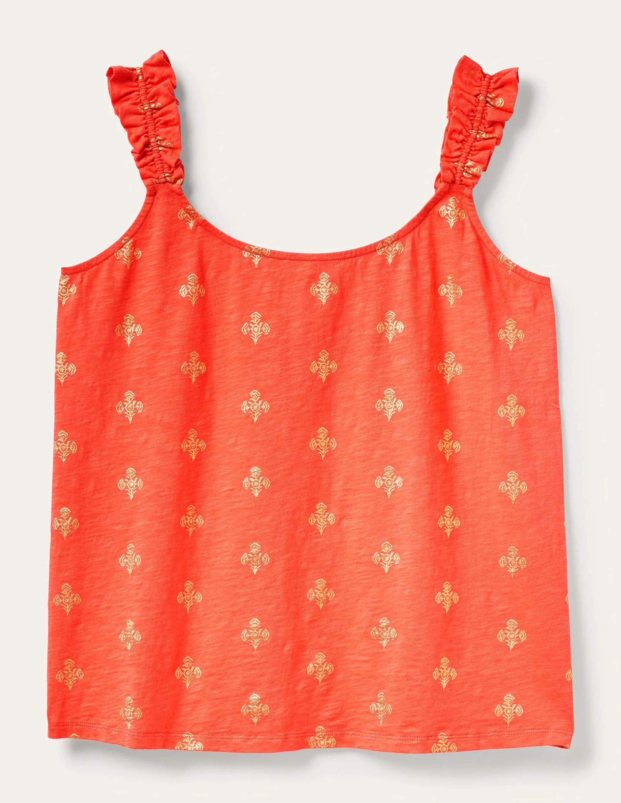 Frill Strap Jersey Top-Bright Papaya, Poppy Bloom - Image 9