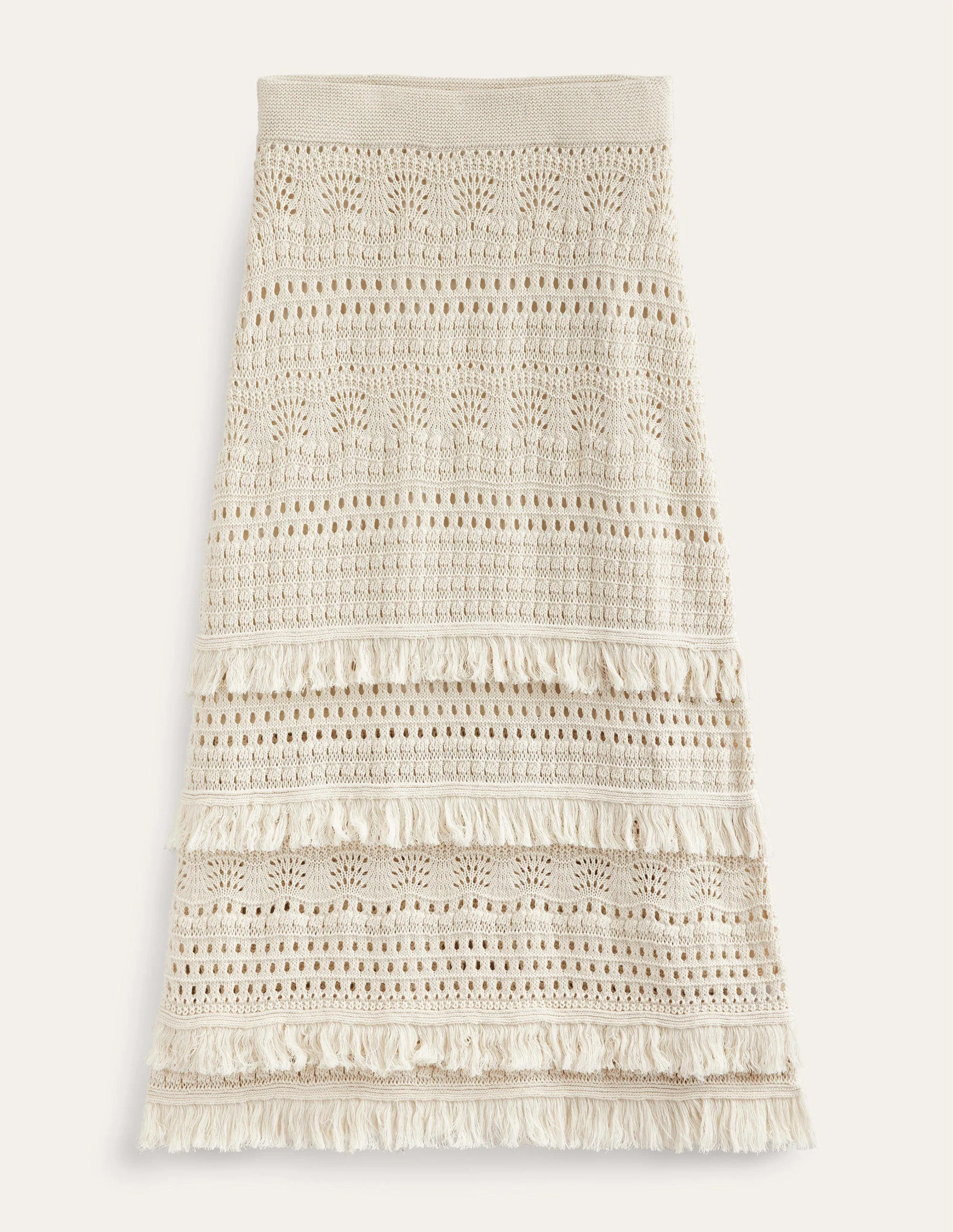 Fringe Crochet Knitted Skirt-Warm Ivory - Image 6