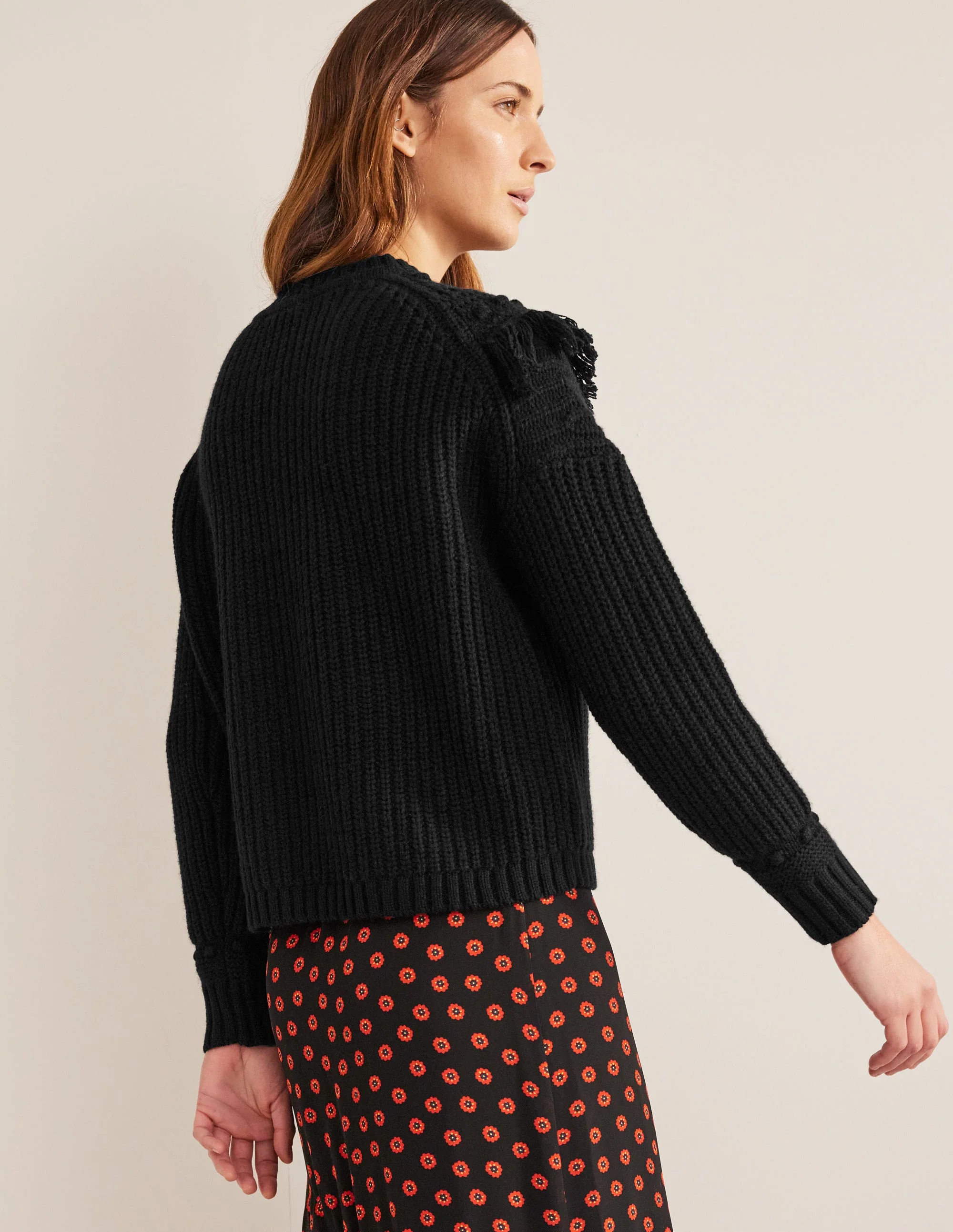 Fringe Detail Ribbed Jumper-Black - Image 3