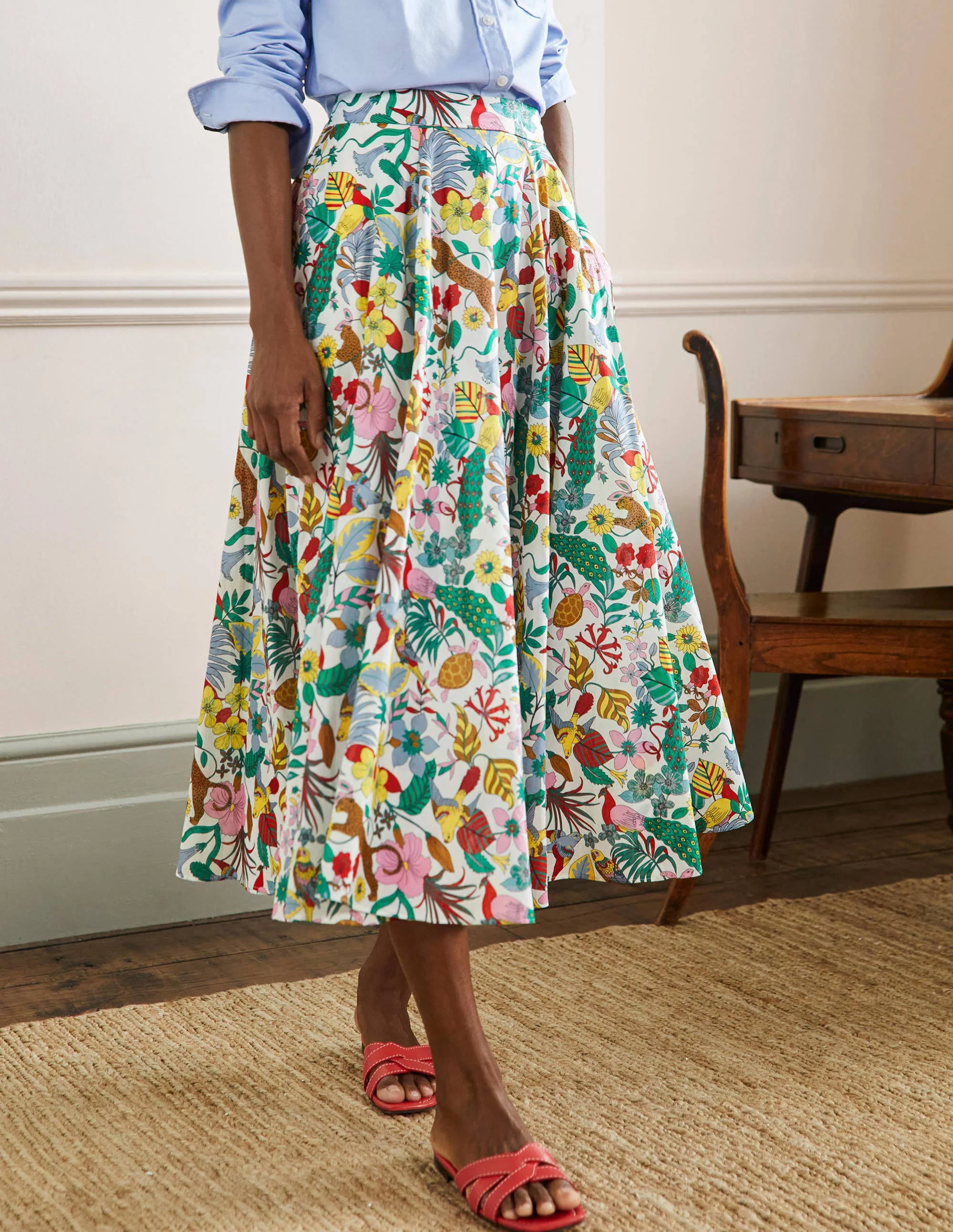 Full Cotton Midi Skirt-Multi, Exotic Paradise - Image 8