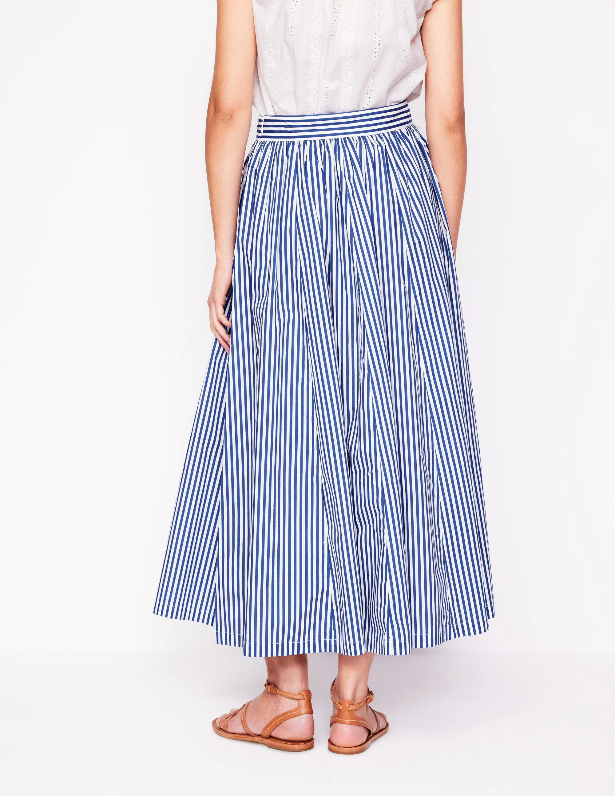 Full Poplin Maxi Skirt-Kingfisher Blue, Fine Stripe - Image 3
