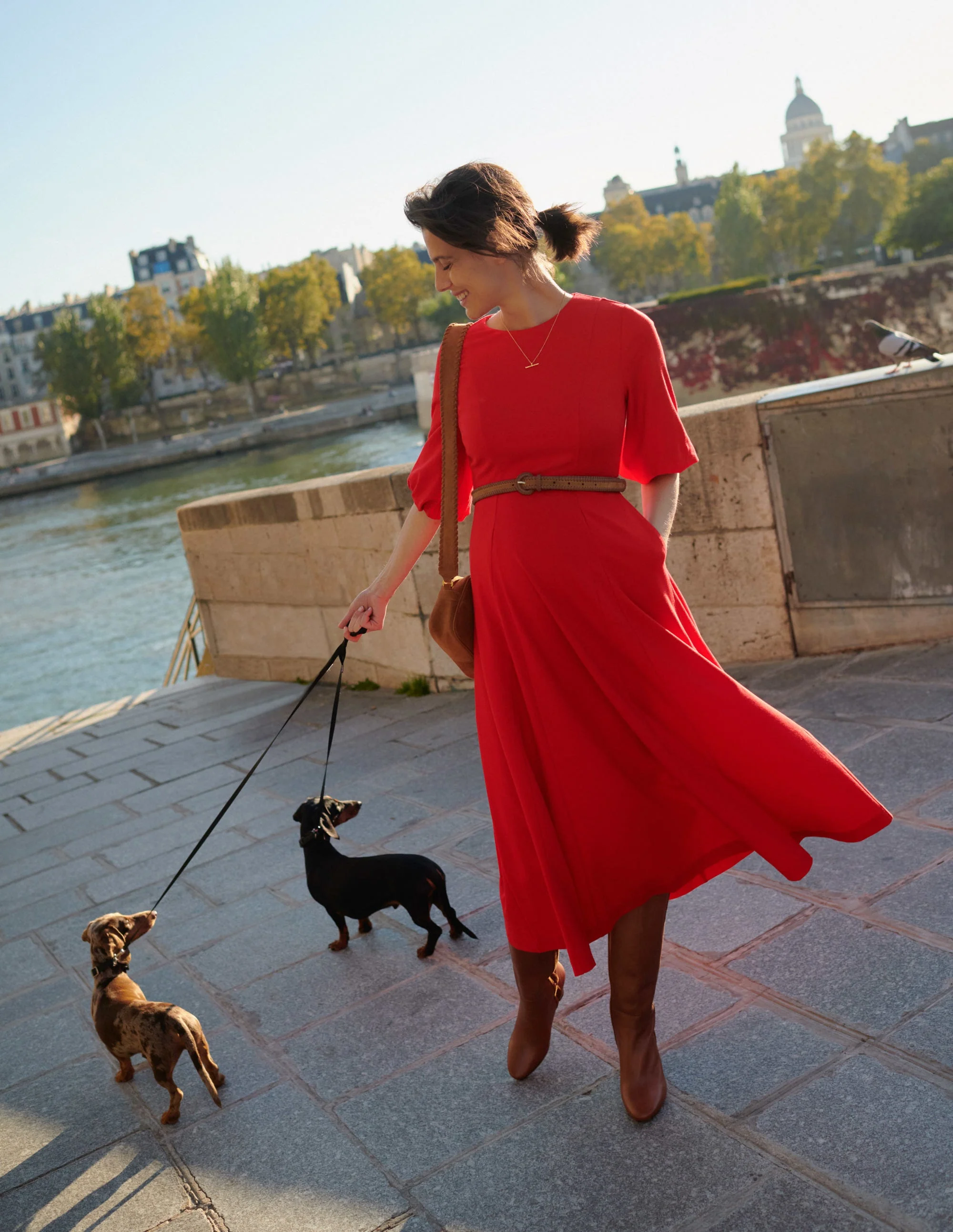 Full Skirt Jersey Midi Dress-Red - Image 6