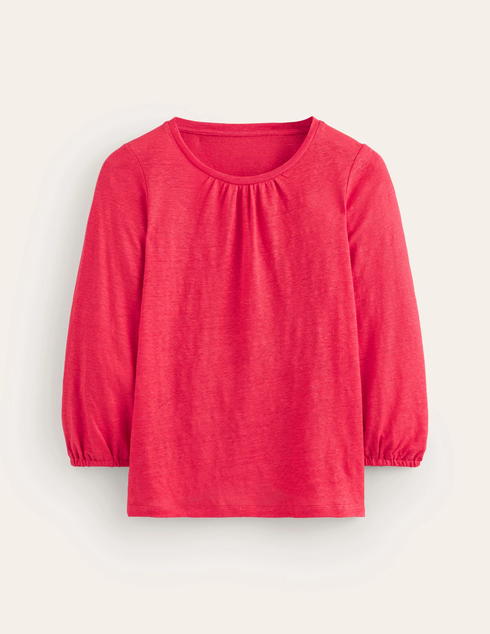Gathered Neck Linen Jersey Top-Hibiscus - Image 5