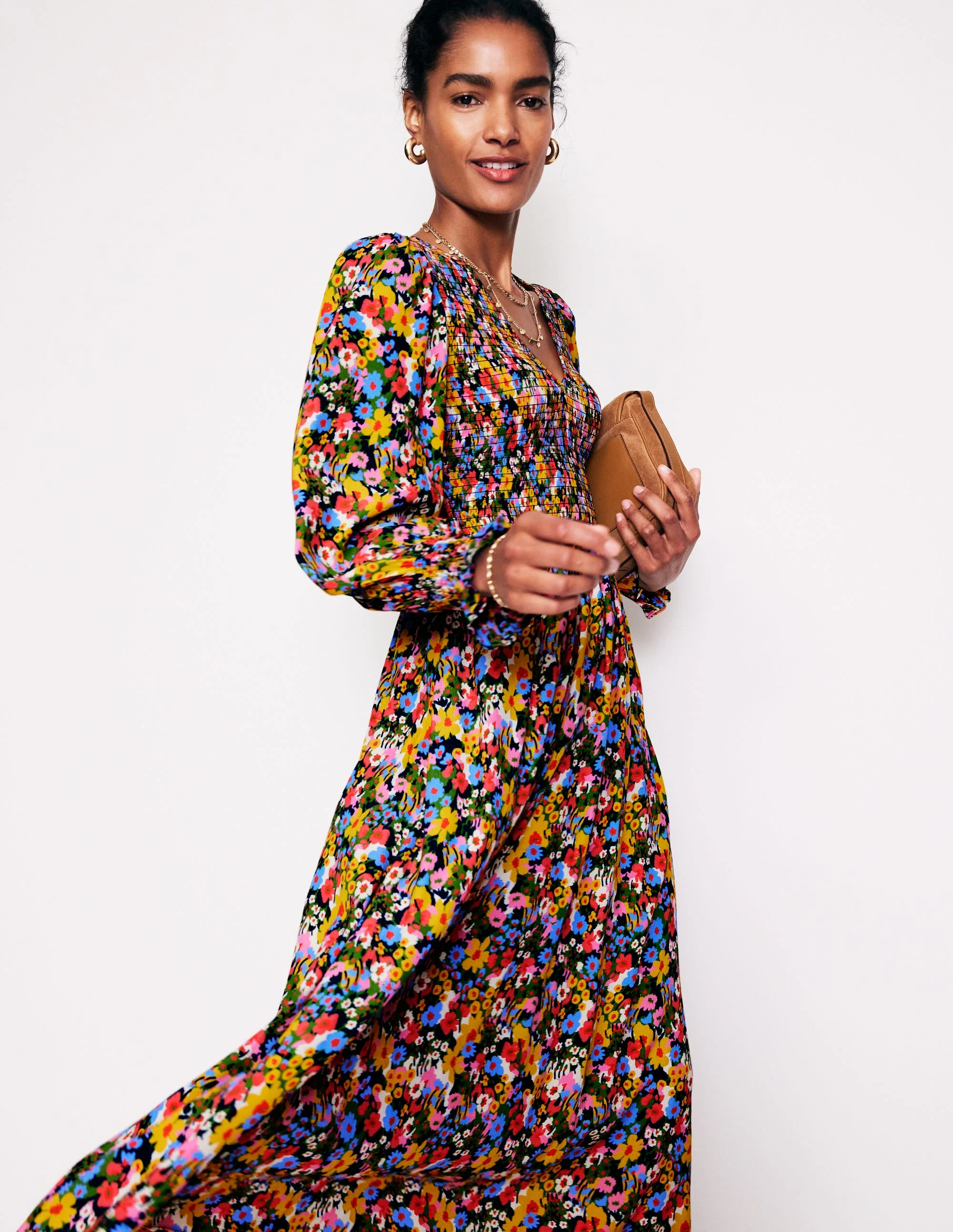 Gemma Smocked Midi Dress-Kale, Meadow Pop