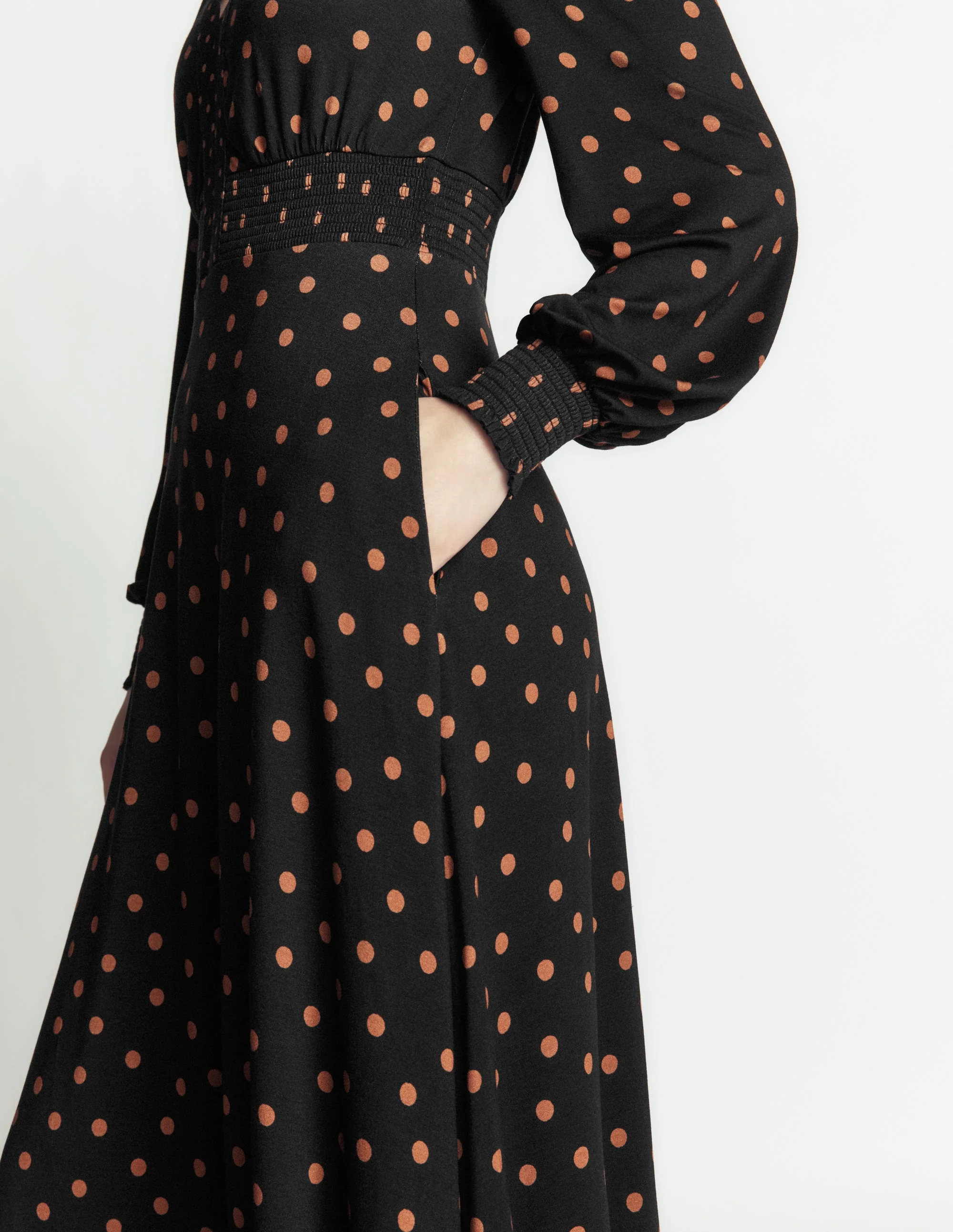 Georgia Jersey Midi Dress-Black and Argan Oil, Dot - Image 2