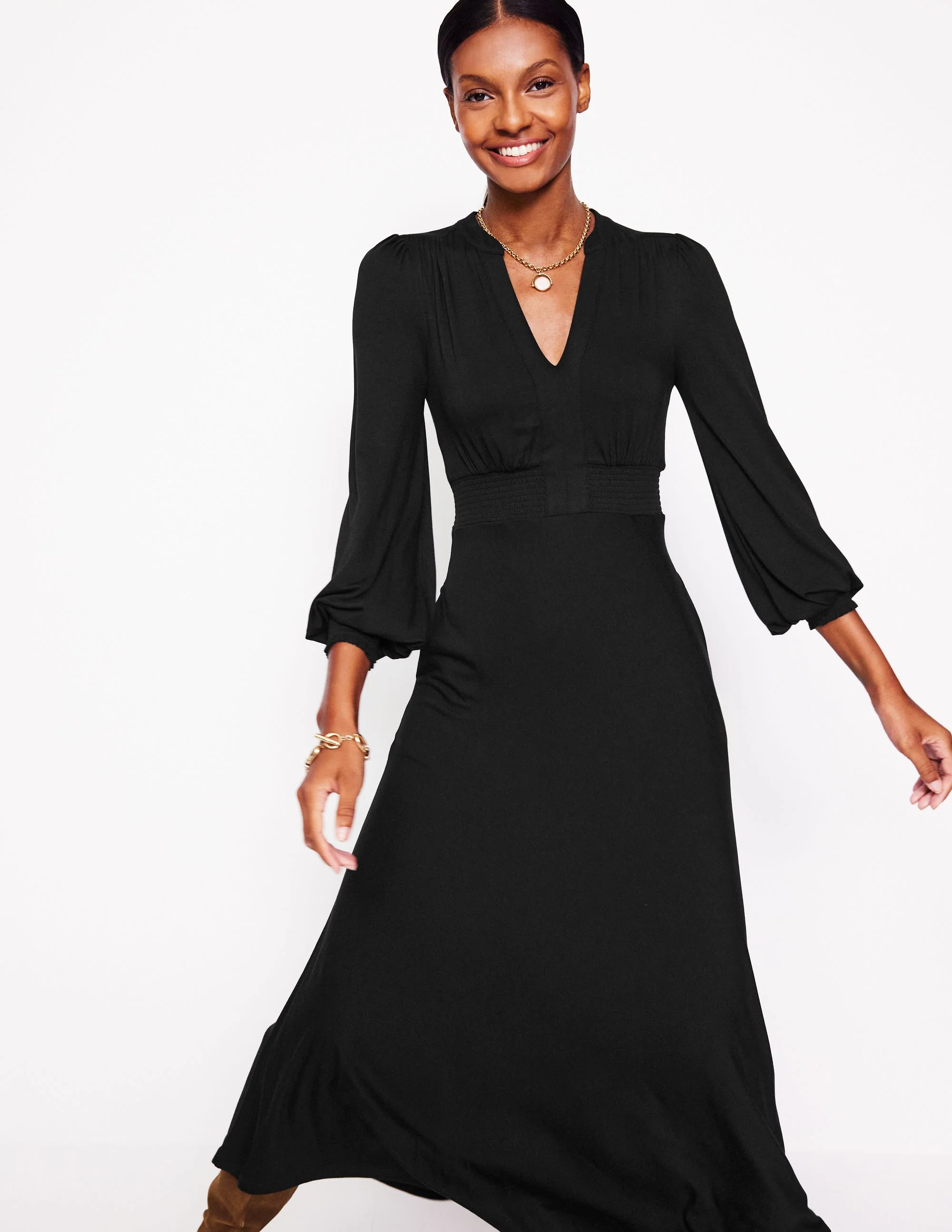 Georgia Jersey Midi Dress-Black