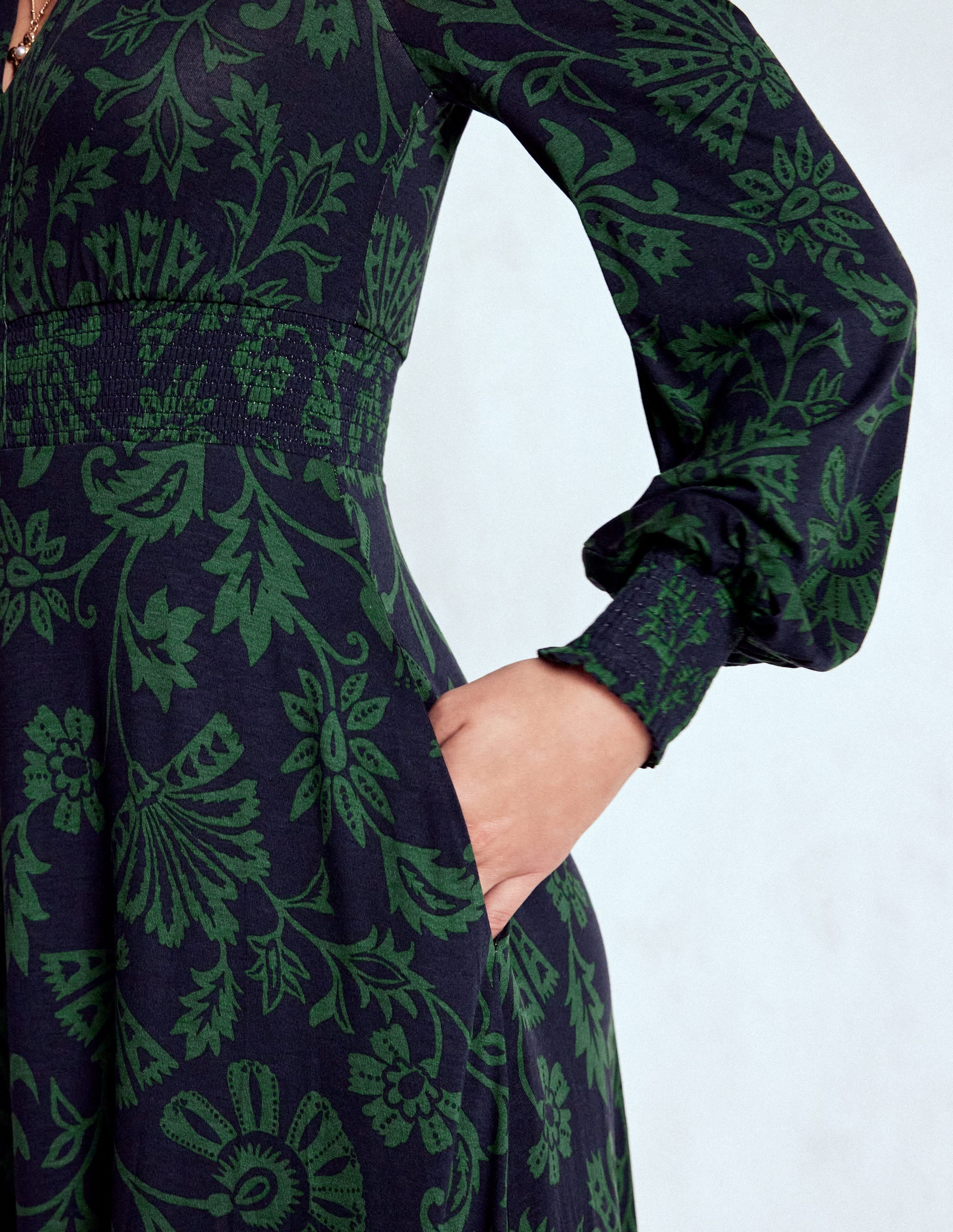 Georgia Jersey Midi Dress-Dark Navy, Elaborate Vine - Image 2