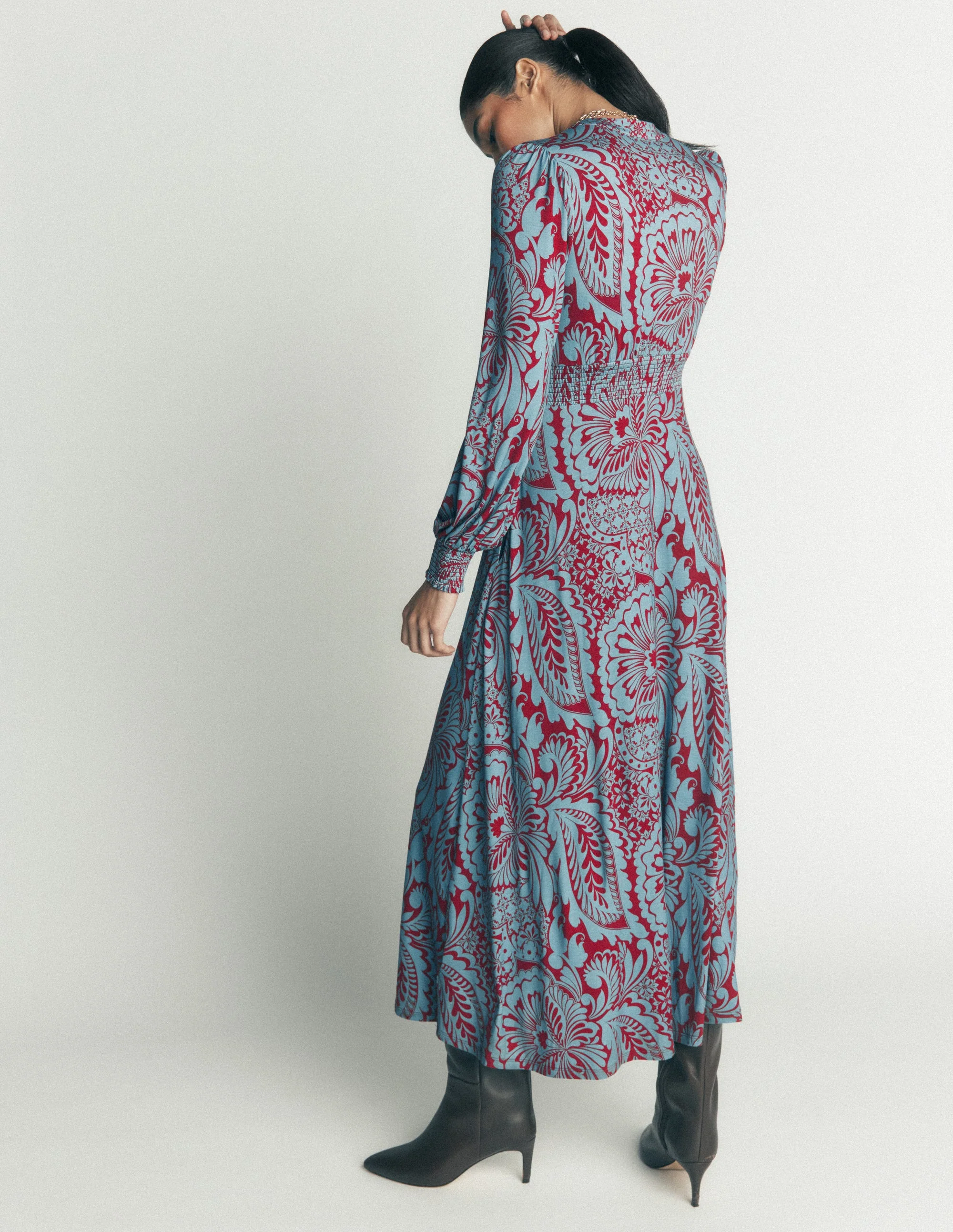 Georgia Jersey Midi Dress-Delphinum Blue, Botanical - Image 4