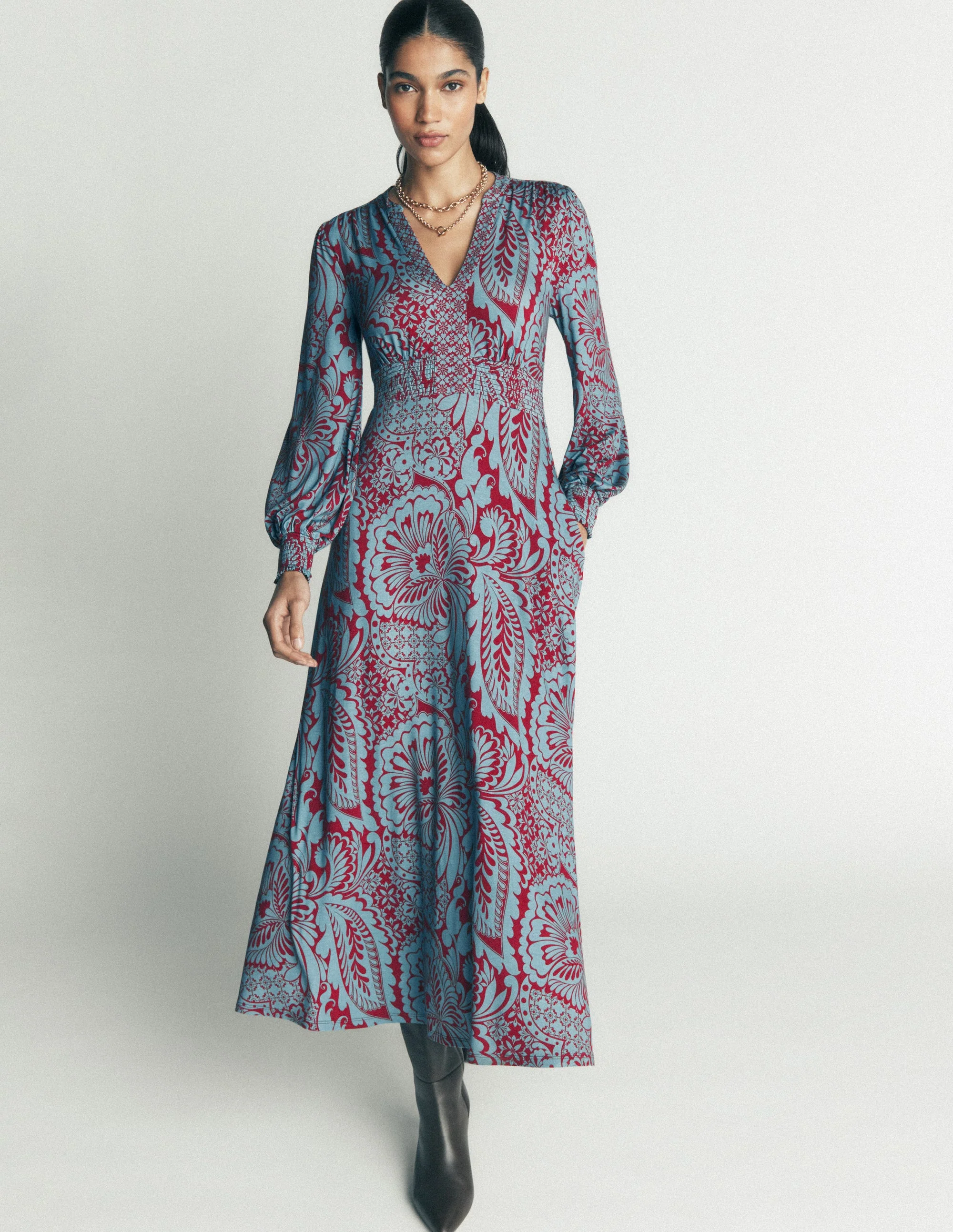 Georgia Jersey Midi Dress-Delphinum Blue, Botanical - Image 6