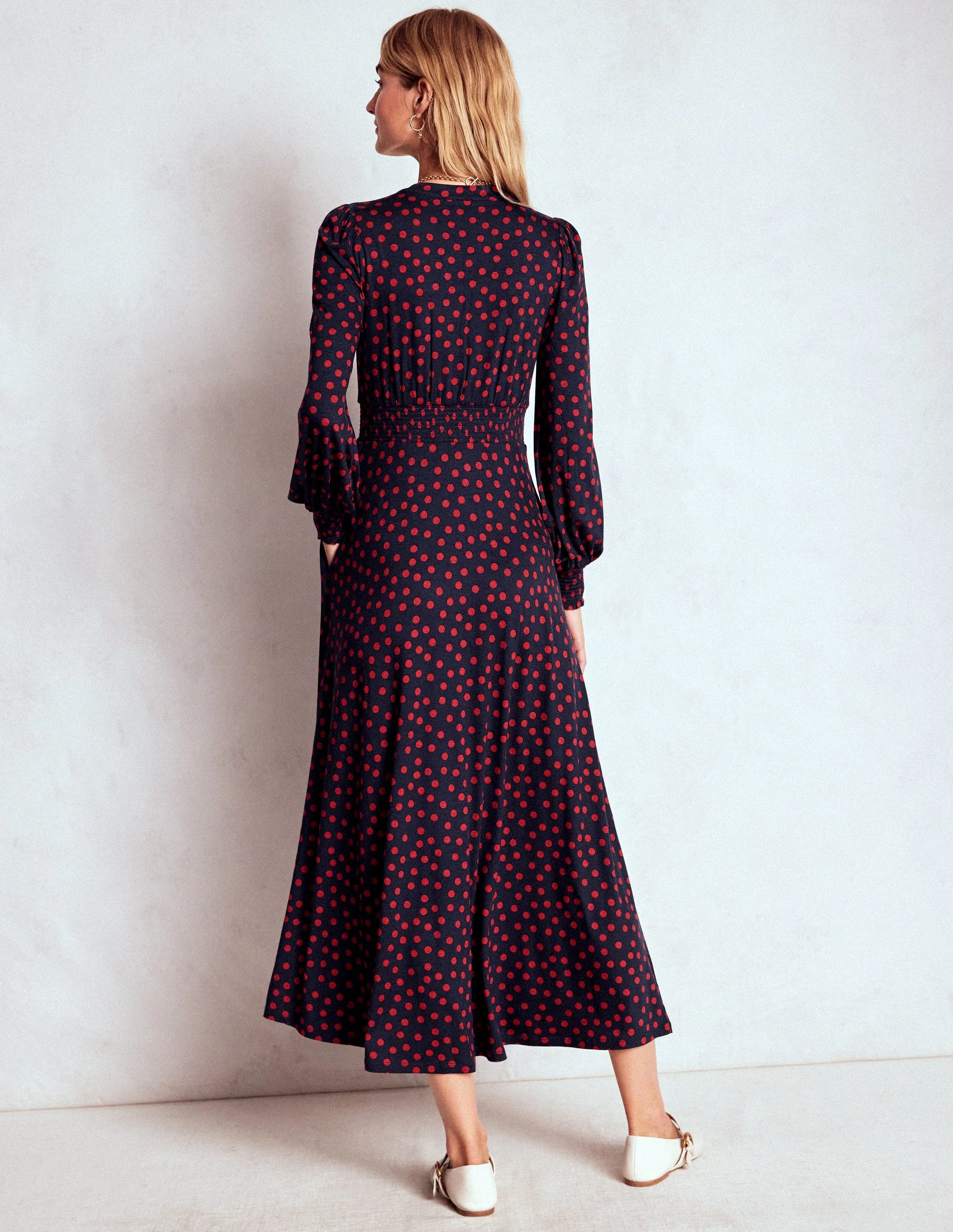 Georgia Jersey Midi Dress-French Navy, Painted Dot - Image 4