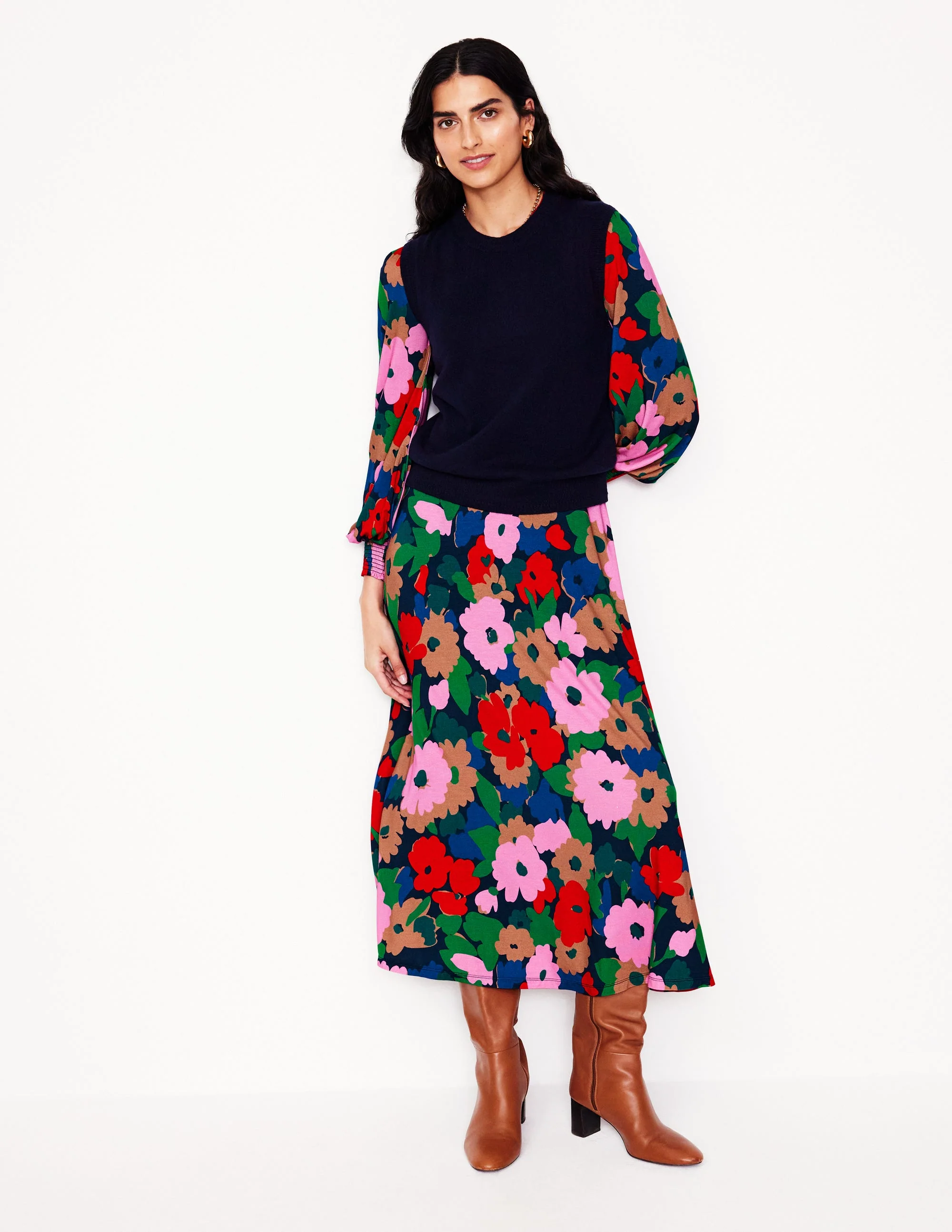 Georgia Jersey Midi Dress-Multi, Painterly Meadow