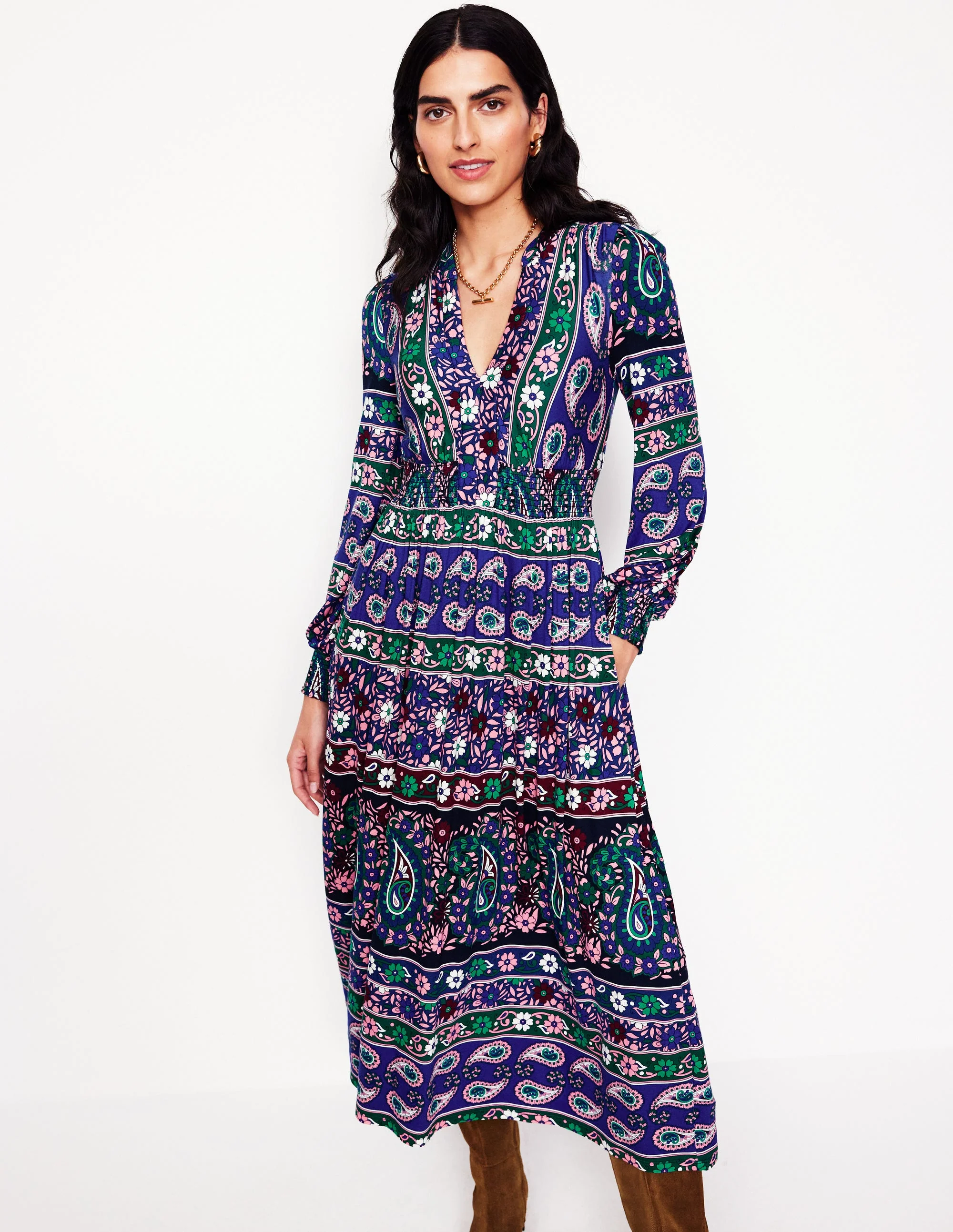 Georgia Jersey Midi Dress-Rich Blue, Paisley Medley