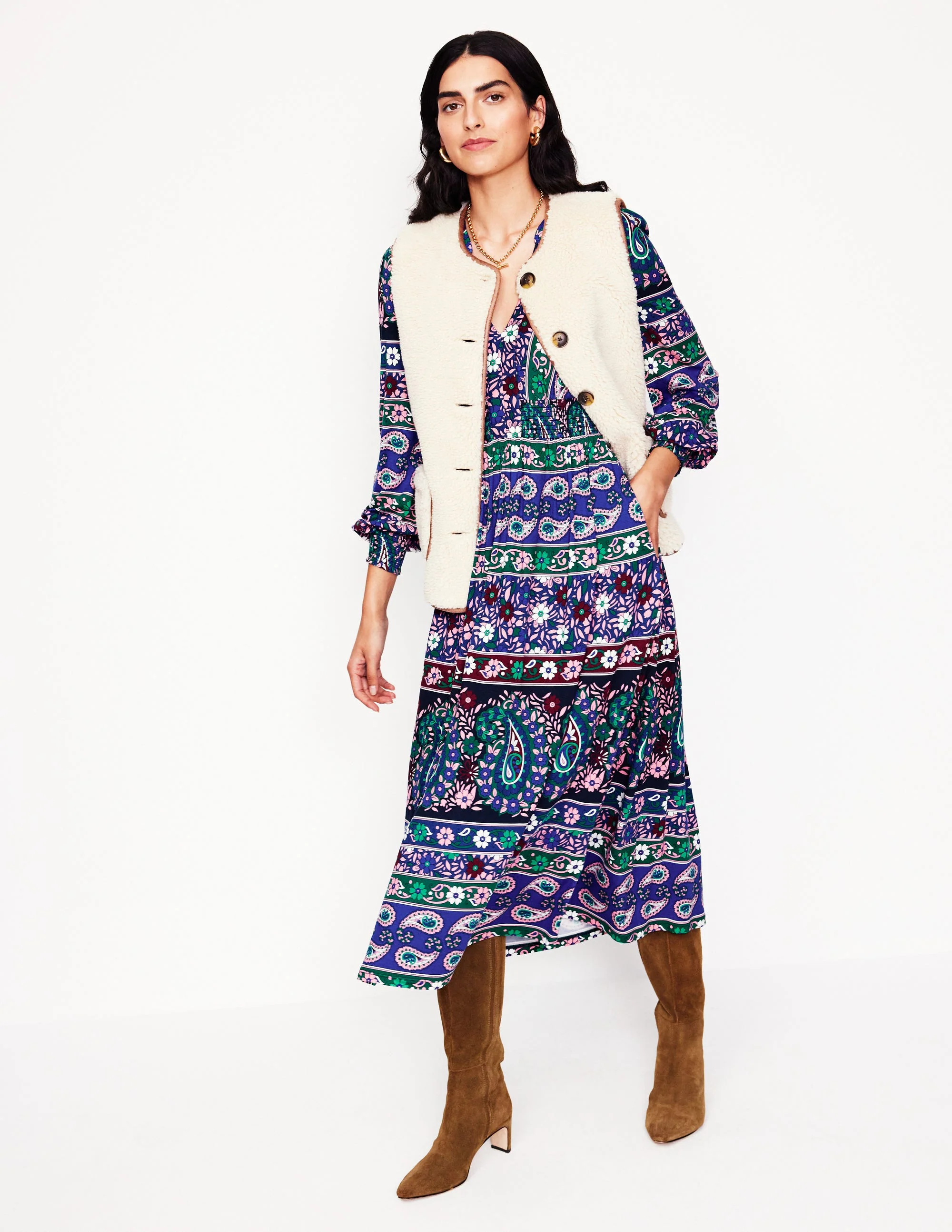 Georgia Jersey Midi Dress-Rich Blue, Paisley Medley - Image 4