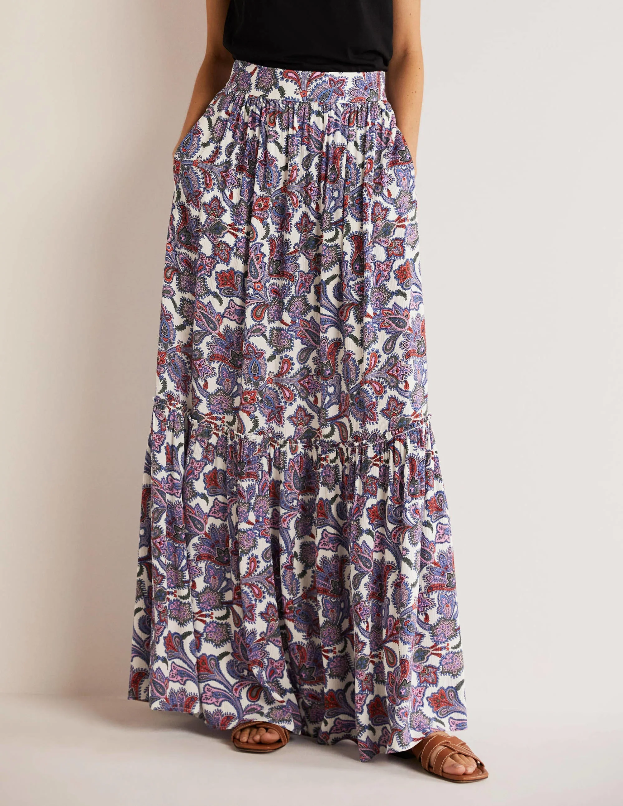 Grace Crinkle Maxi Skirt-Ivory, Paisley Bud - Image 4