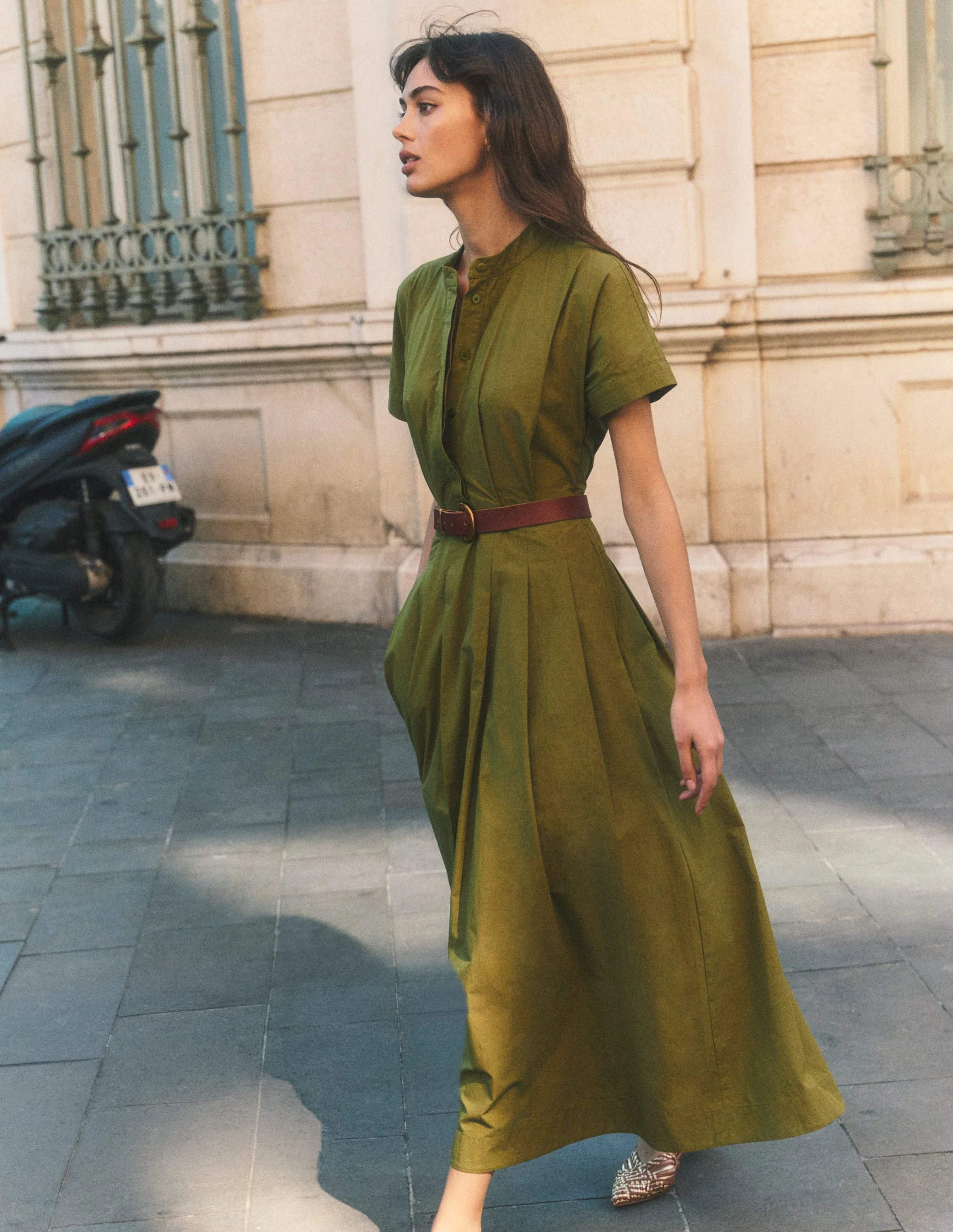 Grown On Sleeve Midi Dress-Olive - Image 2