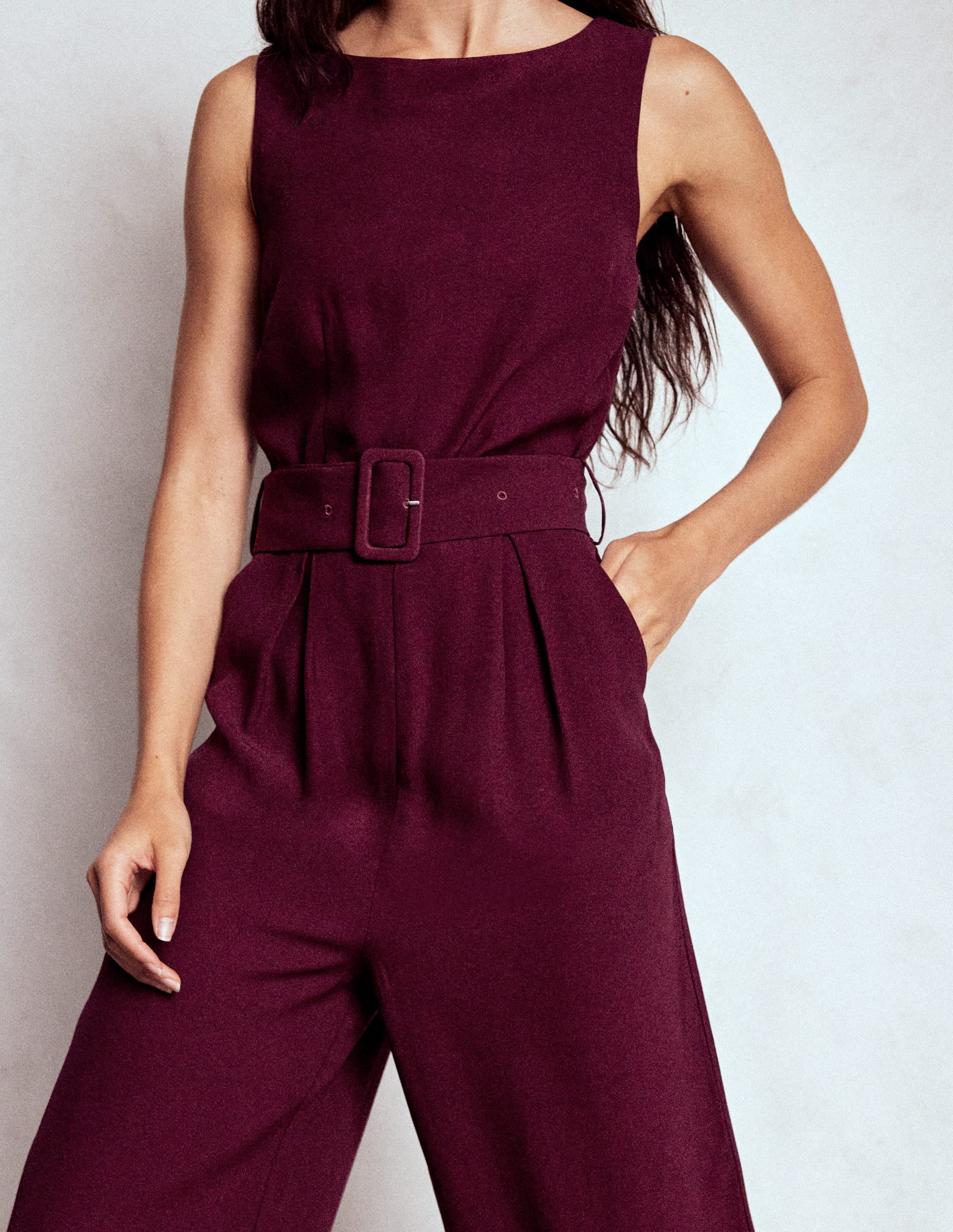 Gwen Slash Neck Jumpsuit-Dark Cherry - Image 2