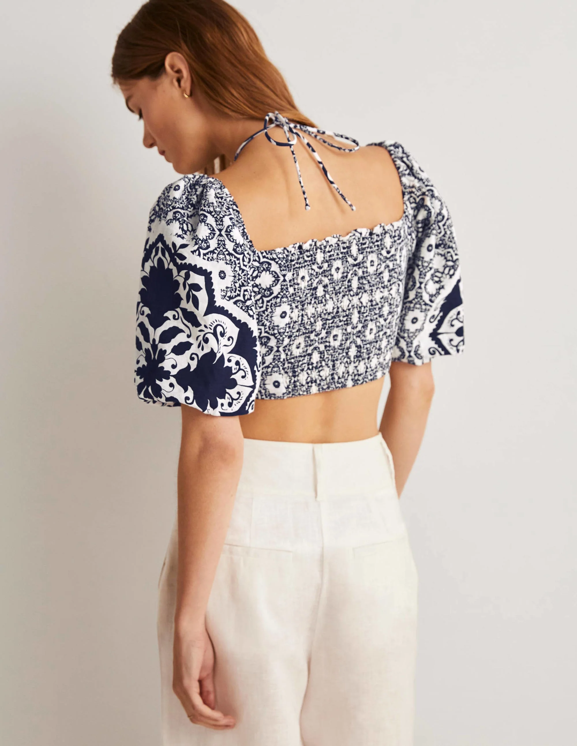 Halterneck Cut Out Crop Top-Navy, Bloomsbury - Image 7