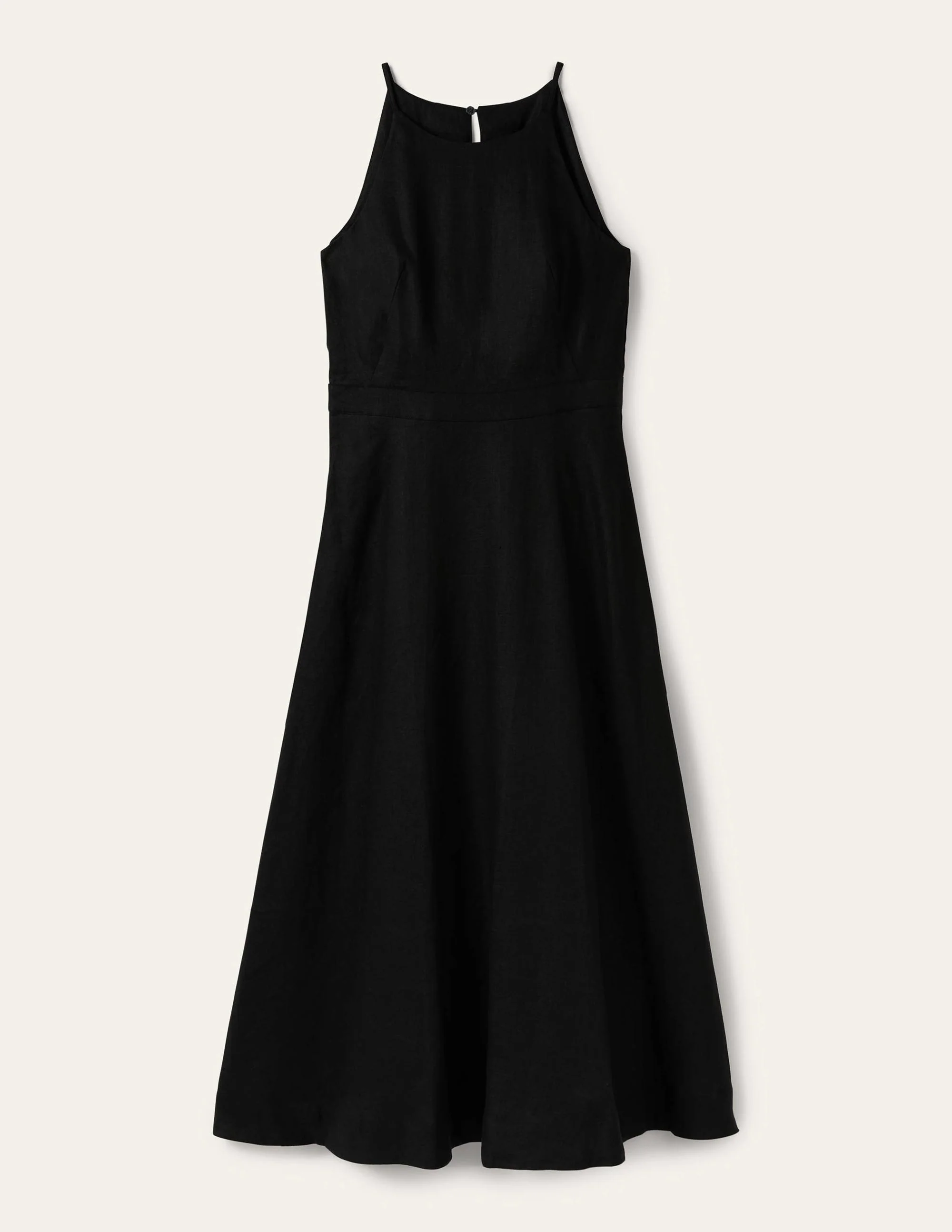 Halterneck Linen Midi Dress-Black - Image 6
