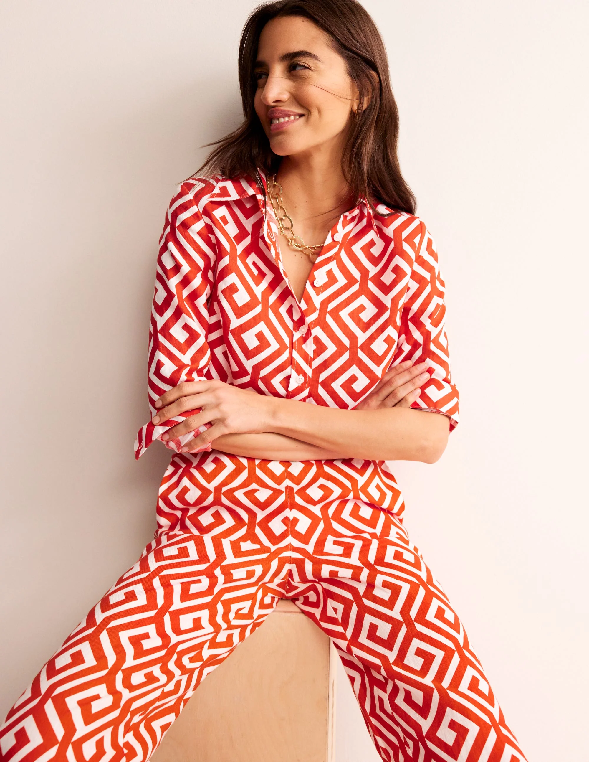 Hampstead Linen Trousers-Flame Scarlet, Maze - Image 5