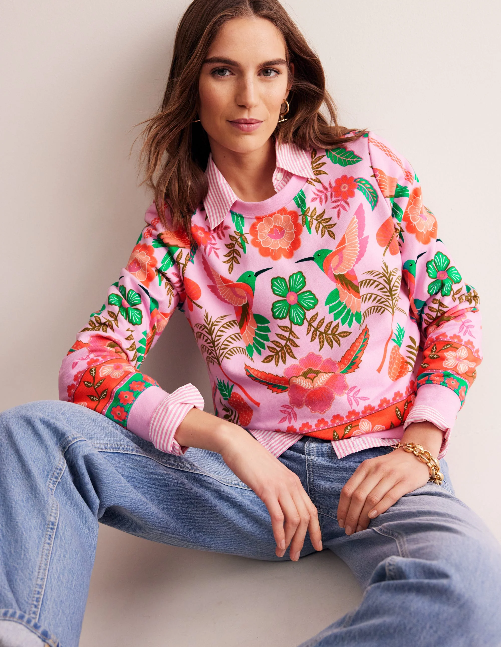 Hannah Printed Sweatshirt-Sweet Lilac, Tropic Parrot