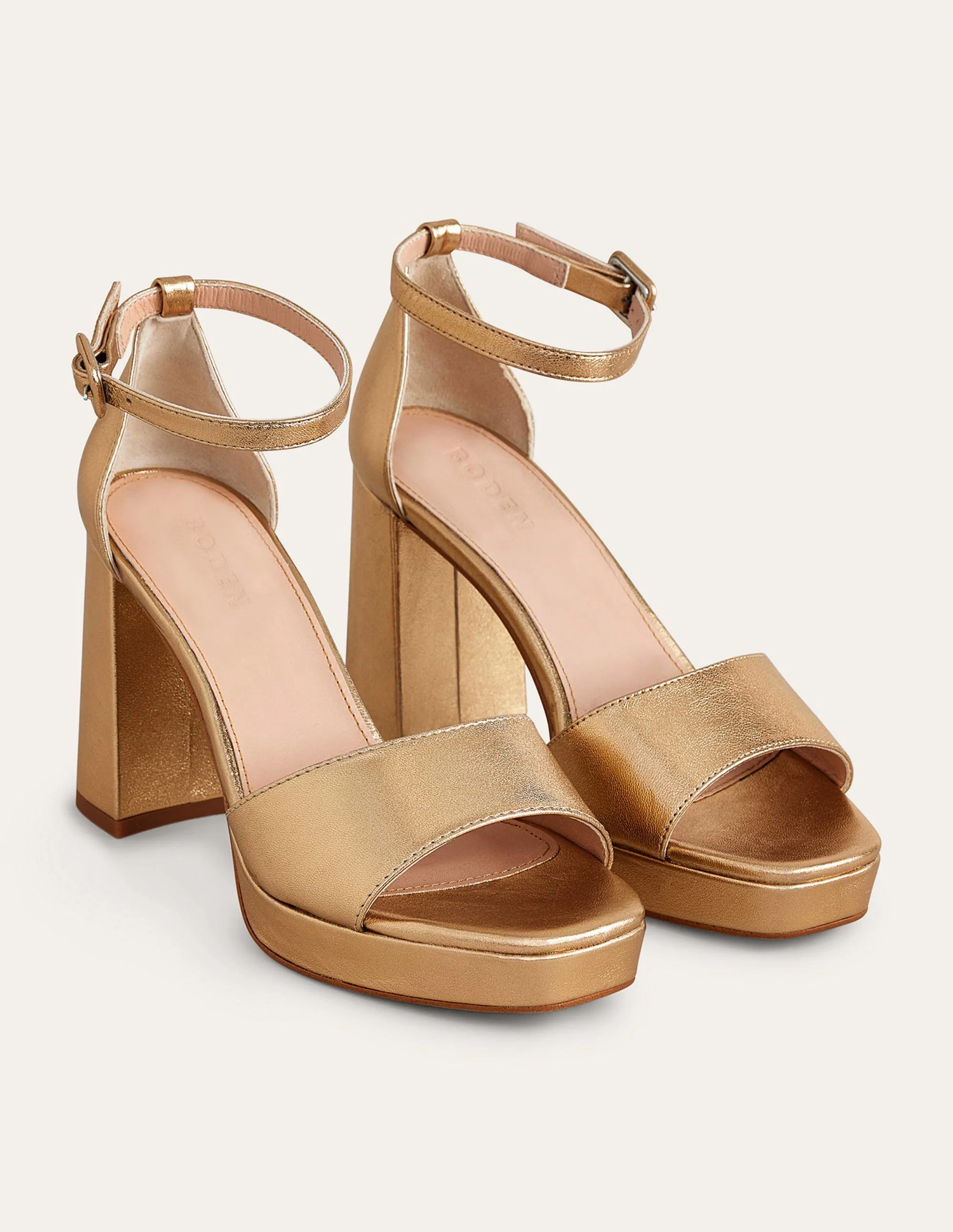 Heeled Platform Sandals-Gold Metallic Leather - Image 3