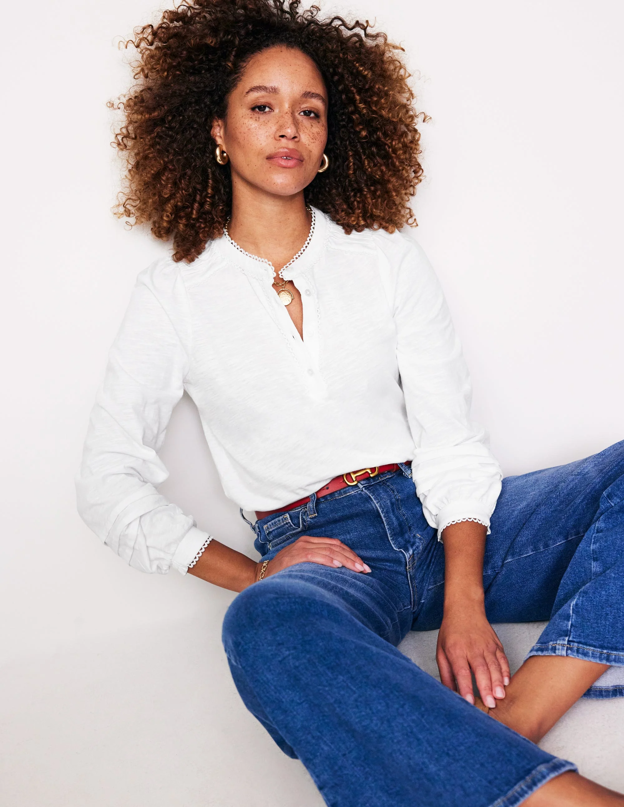 Henrietta Pintuck Henley Top-White - Image 4