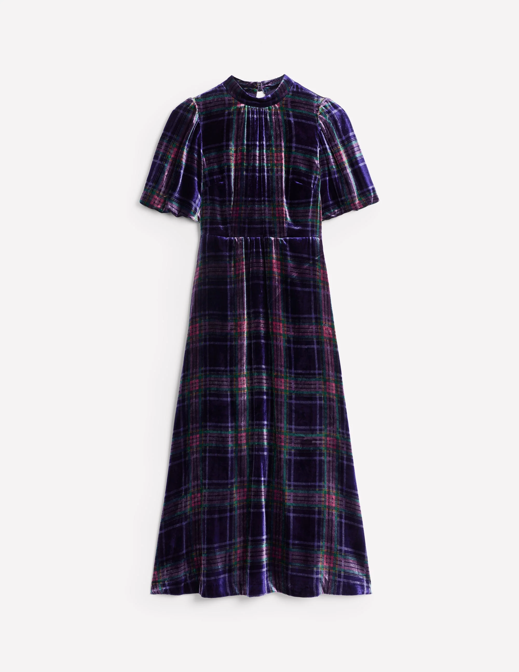 High Neck Velvet Dress-Navy and Red Check - Image 6