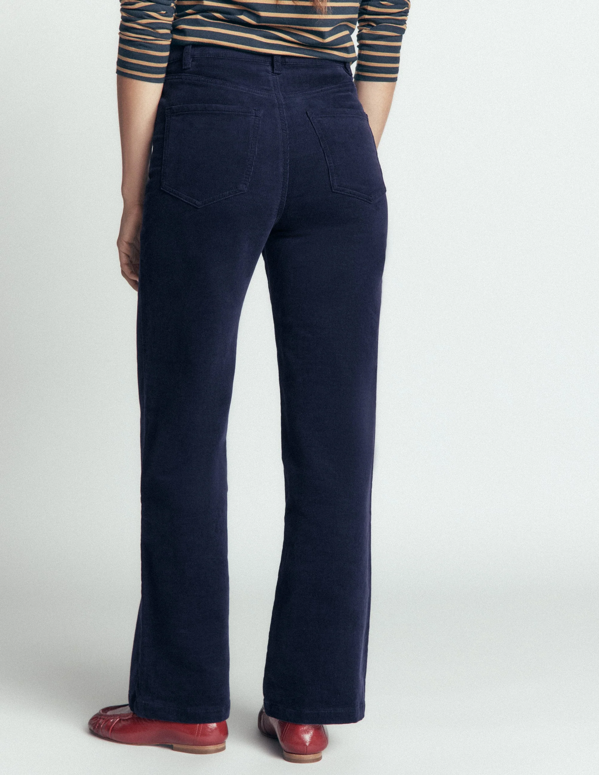 High Rise Cord Column Jeans-Navy - Image 3