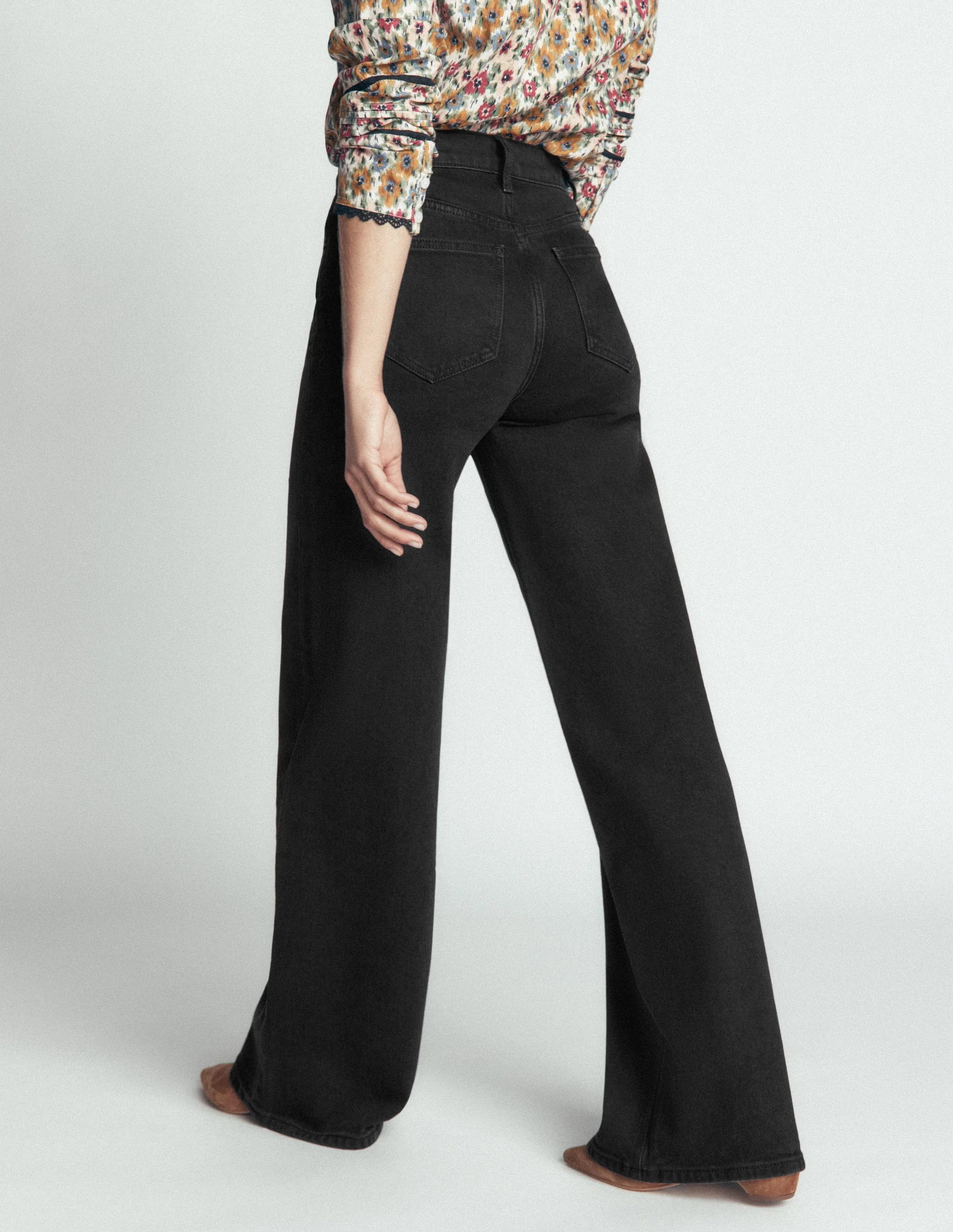High Rise Wide Leg Jeans-Washed Black - Image 3