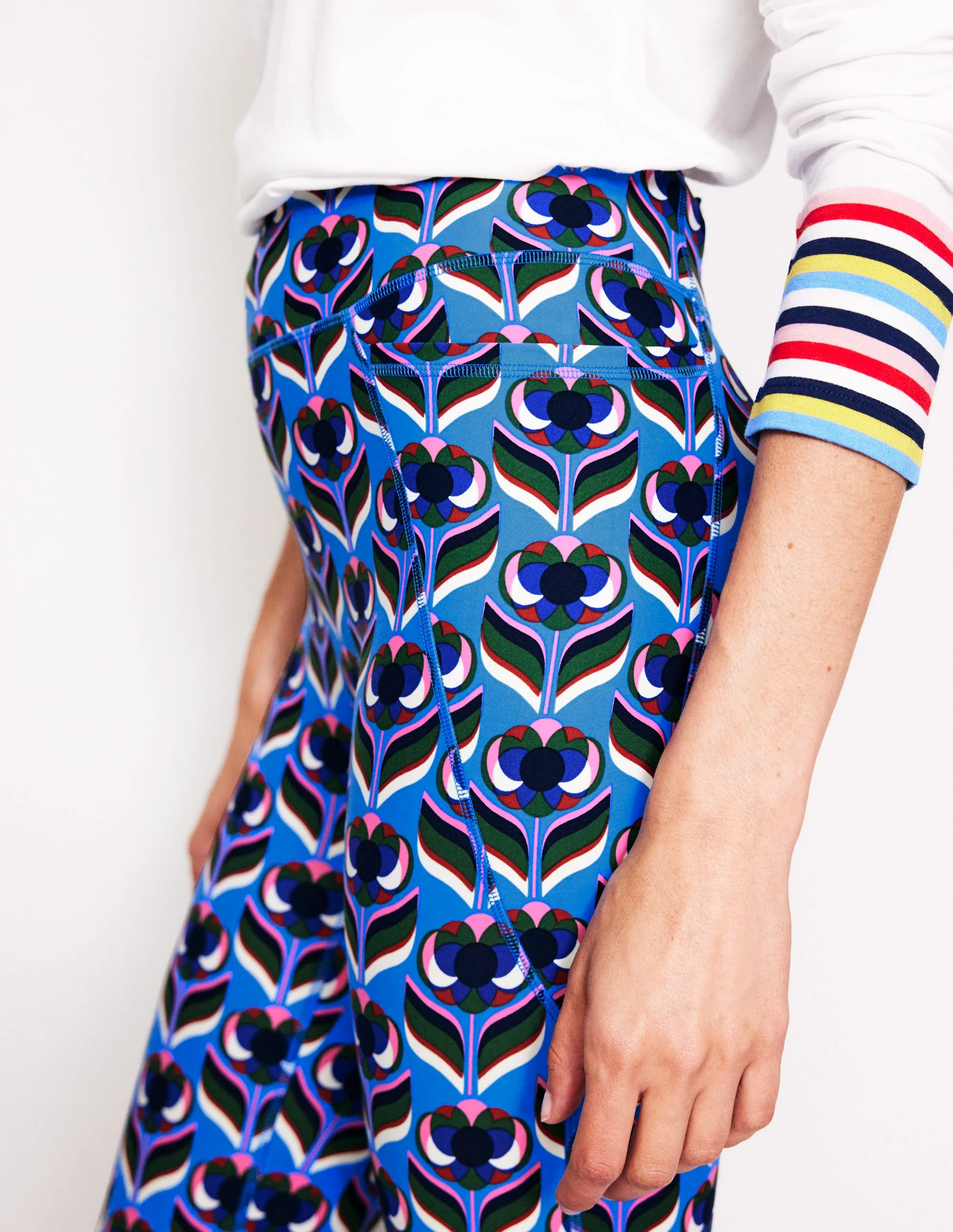 High Waist Pocket Leggings-Directoire Blue, Blossom Stamp - Image 2