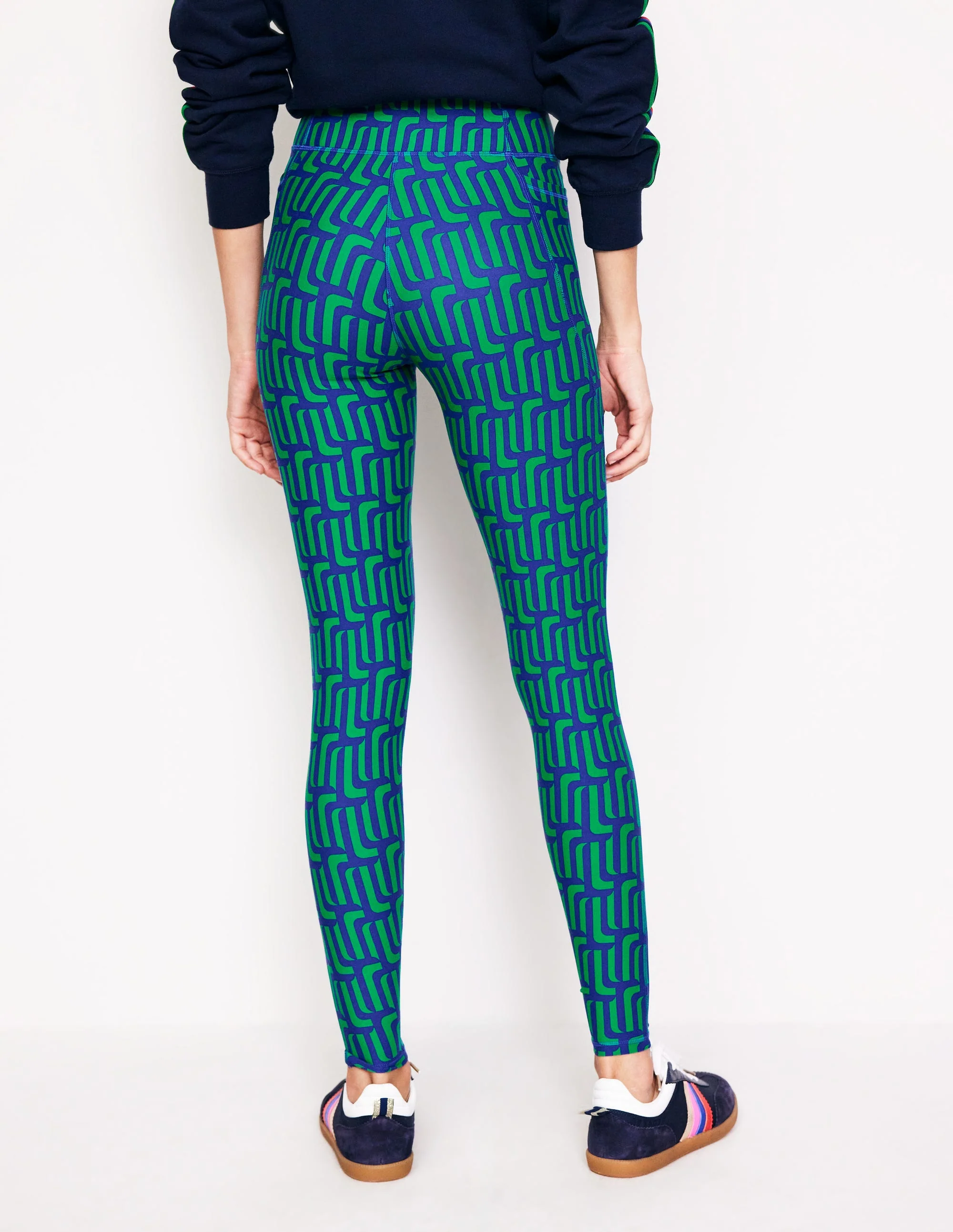 High Waist Pocket Leggings-Green Tambourine, Falling Geo - Image 3
