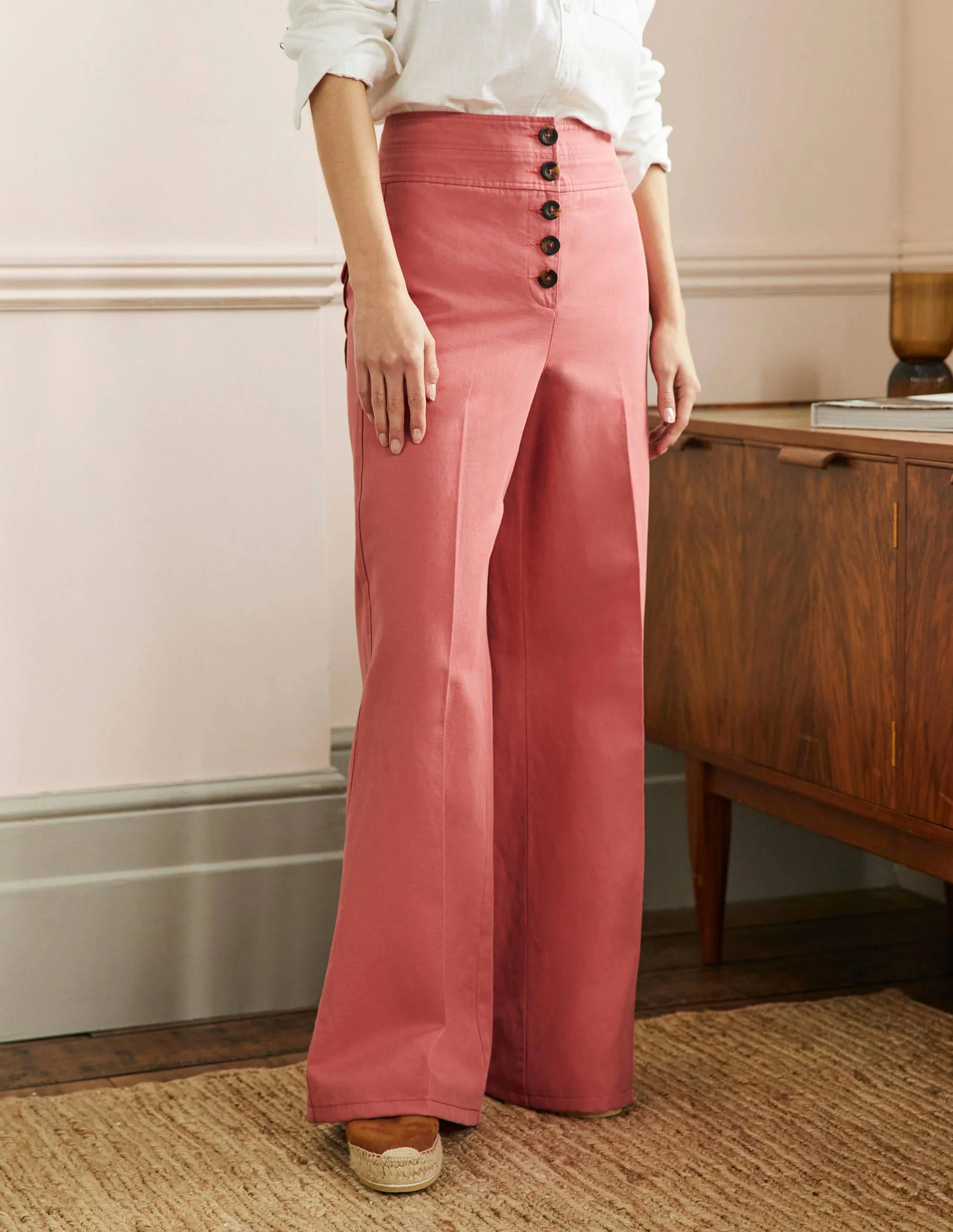 High Waist Wide Leg Trousers-Dusty Red - Image 4