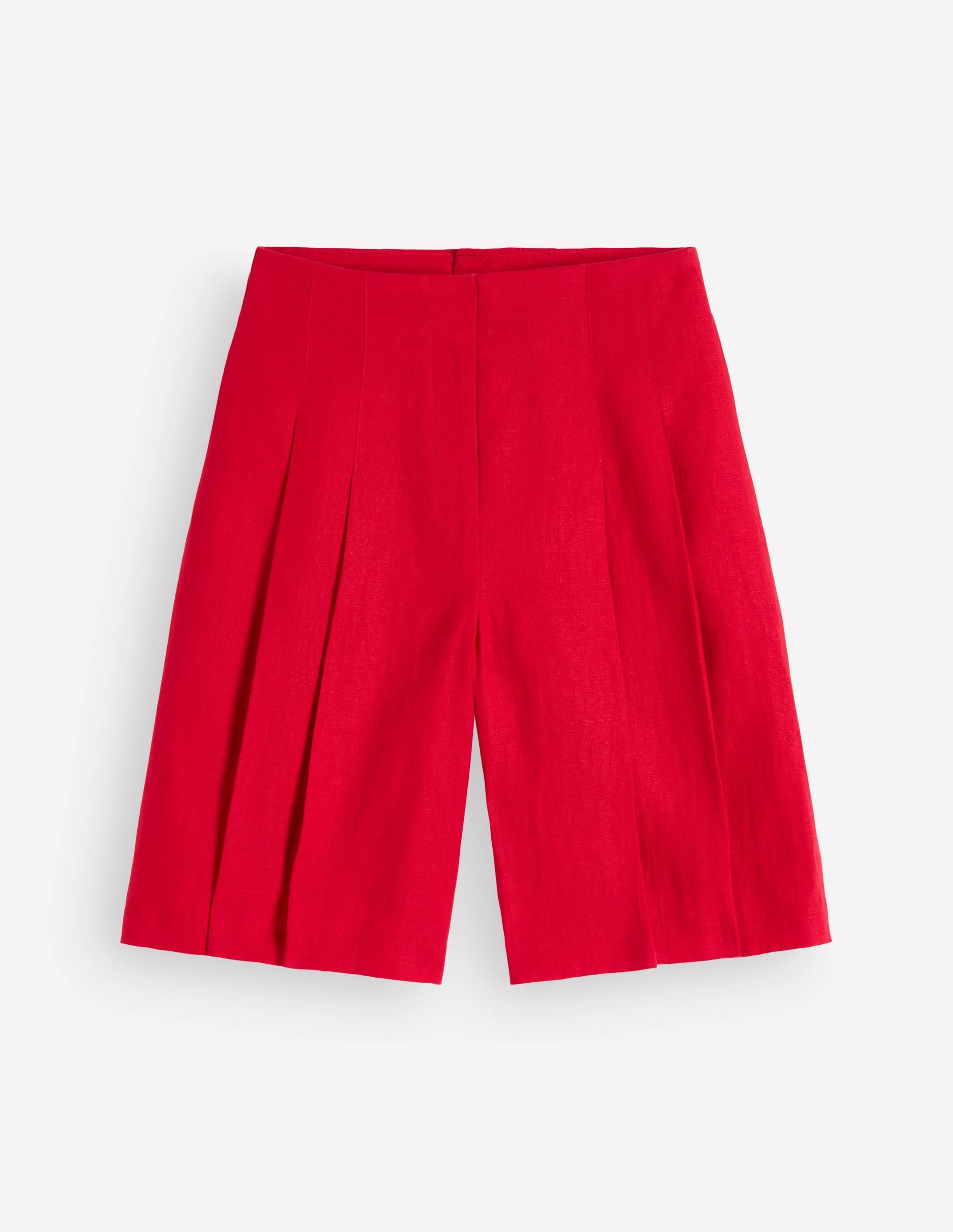 Highbury Pleated Linen Shorts-Deep Red - Image 7