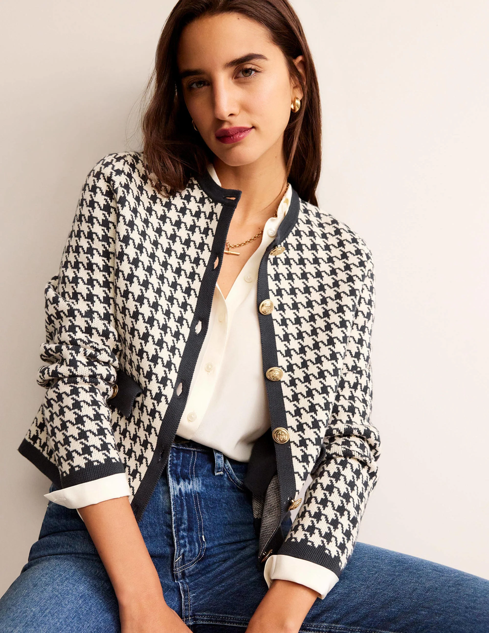 Holly Knitted Jacket-Charcoal / Ivory Houndstooth - Image 4