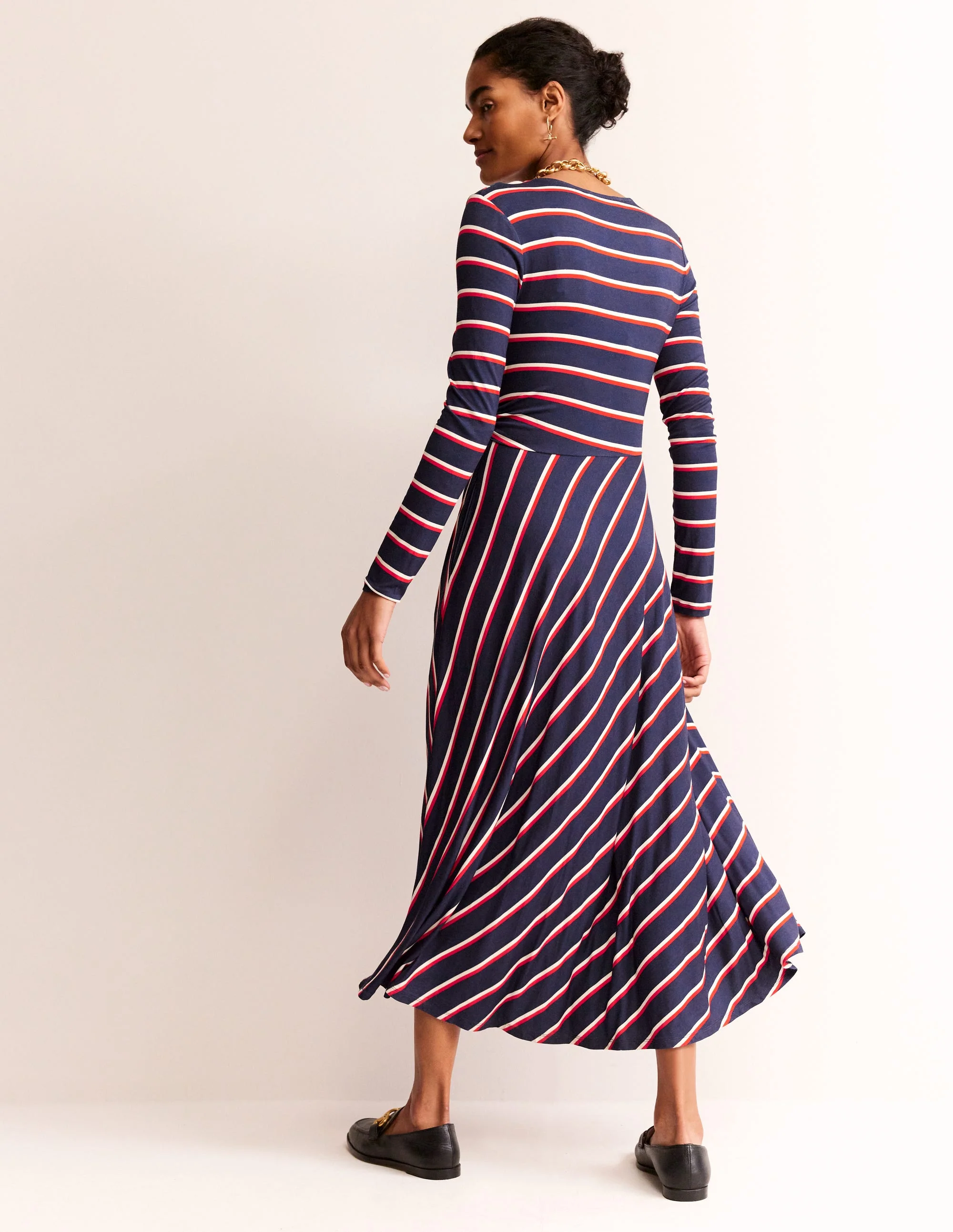Hotch Stripe Jersey Midi Dress-Navy, Red, White Stripe - Image 3