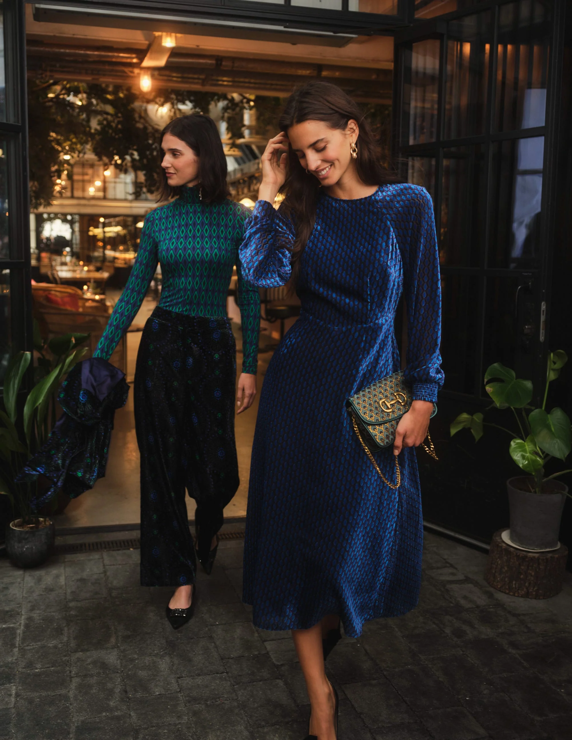 Hotched Devore Midaxi Dress-Bright Cobalt, Geo Valley - Image 5