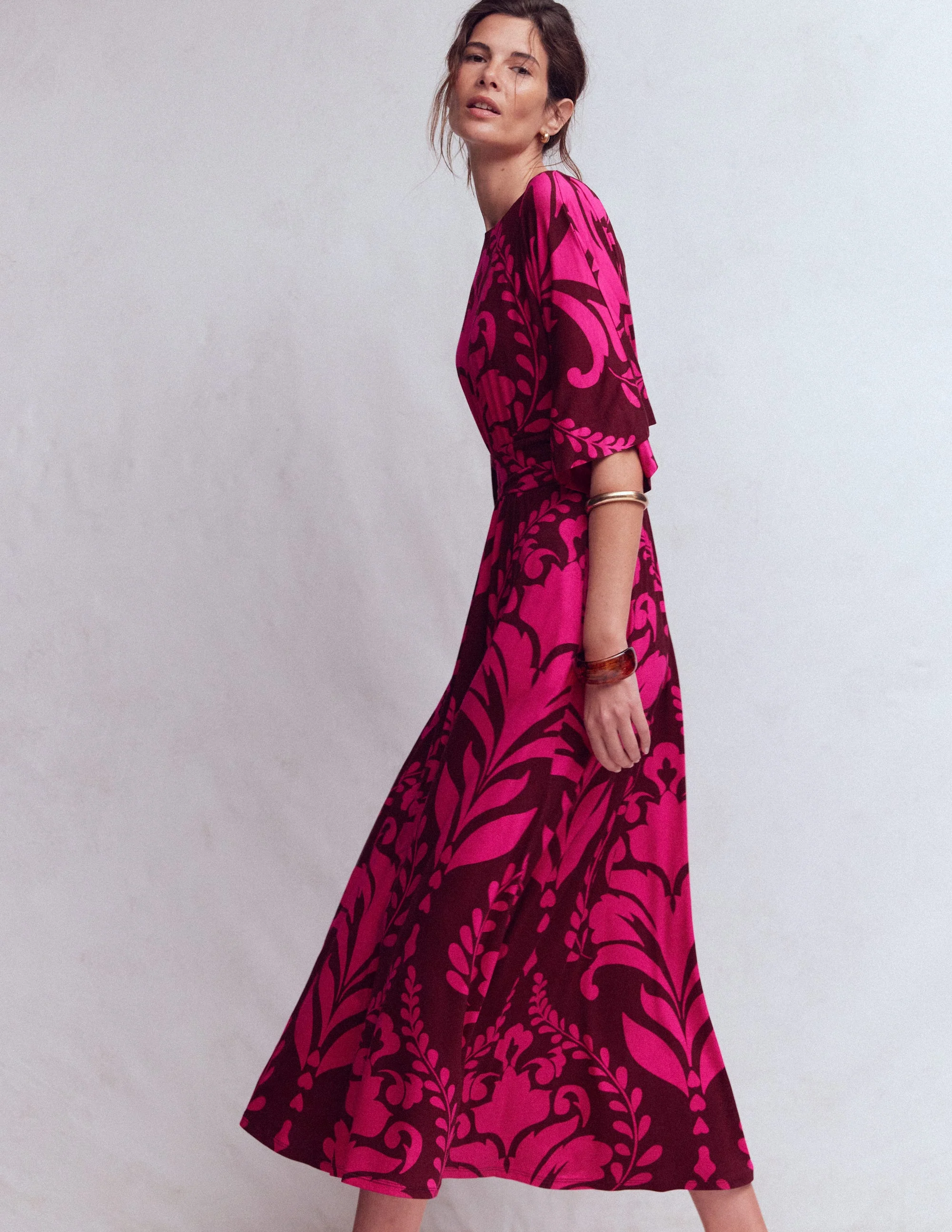 Imelda Kimono Jersey Dress-Pink Peony, Decorative Lattice