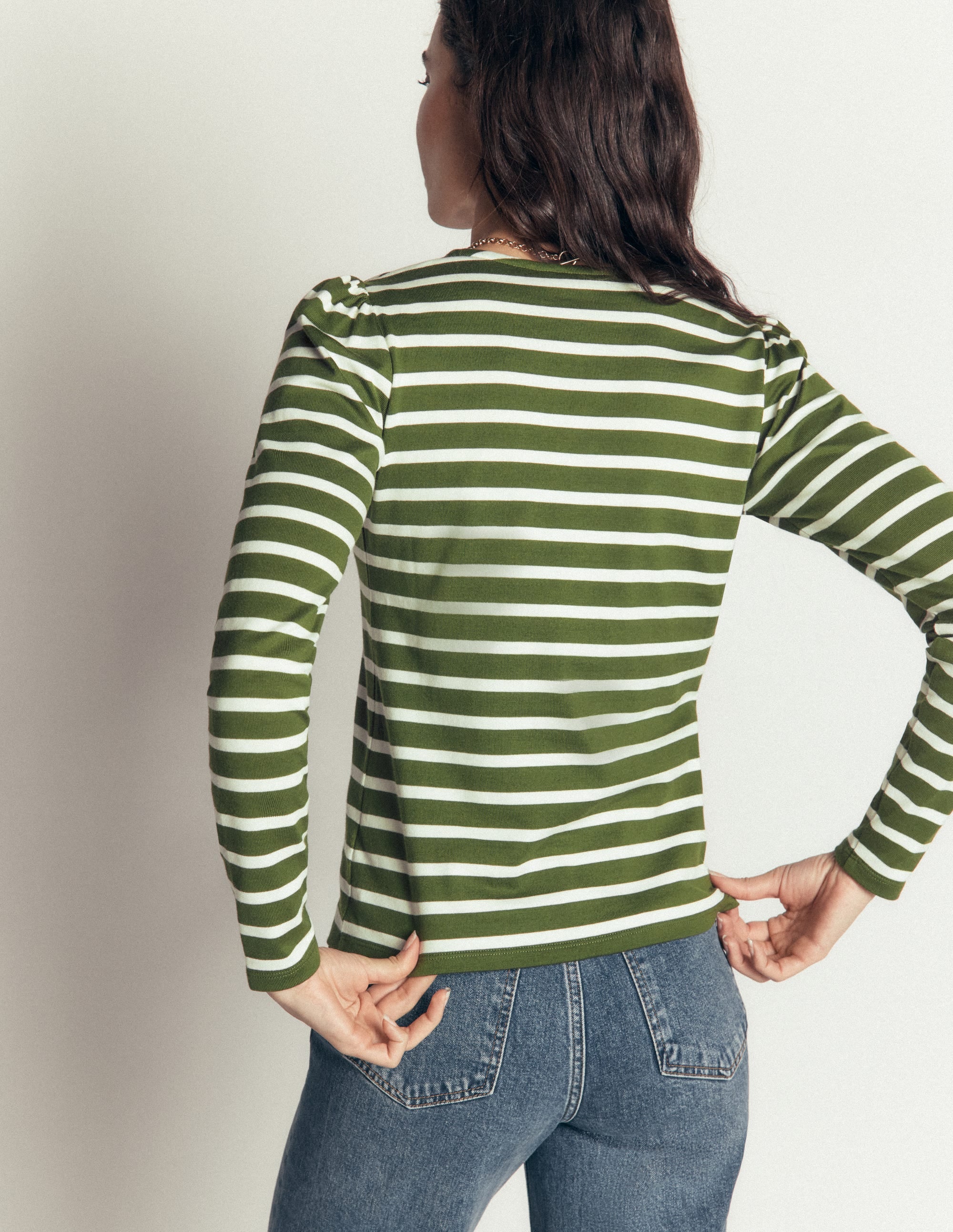 Iris Puff Sleeve Mariner-Chive/Ivory Stripe - Image 2