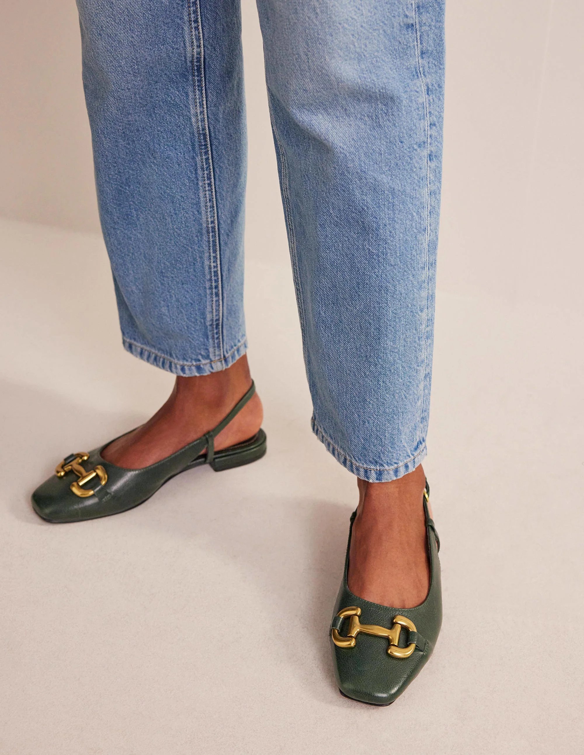Iris Snaffle Slingback Flats-Winter Green Leather - Image 2